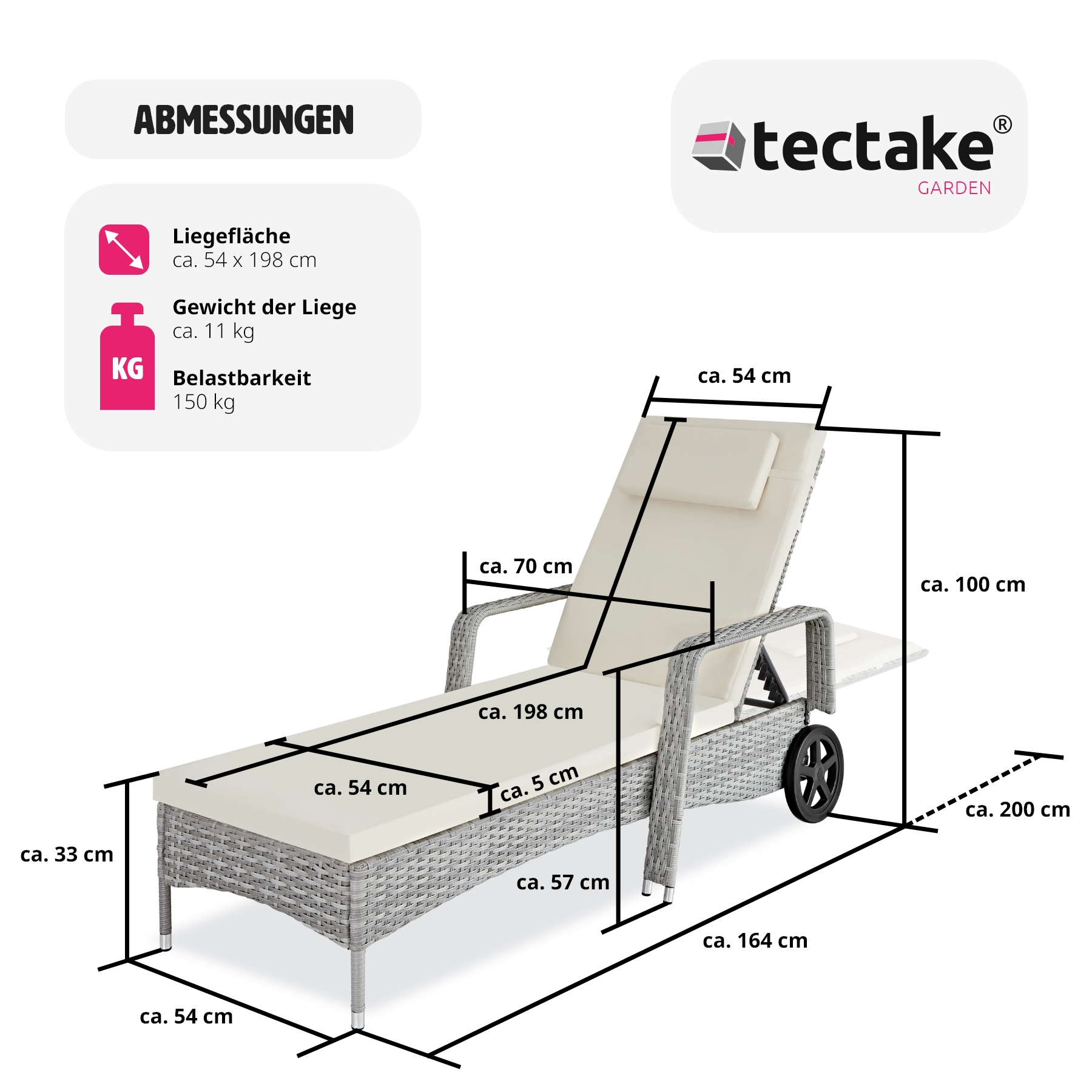 Sonnenliege klappbar Gartenliege Polyrattan Liegestuhl Strandliege robust 200 cm - Bild 55 von 145