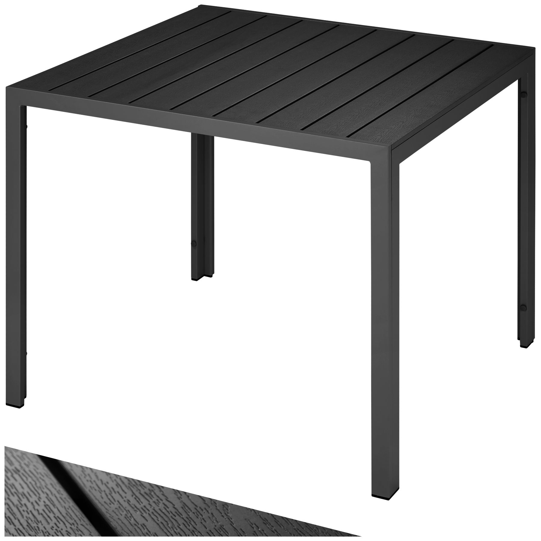 Mesa de jardim de alumínio MAREN com pés ajustáveis em altura 90x90x74,5cm - preto