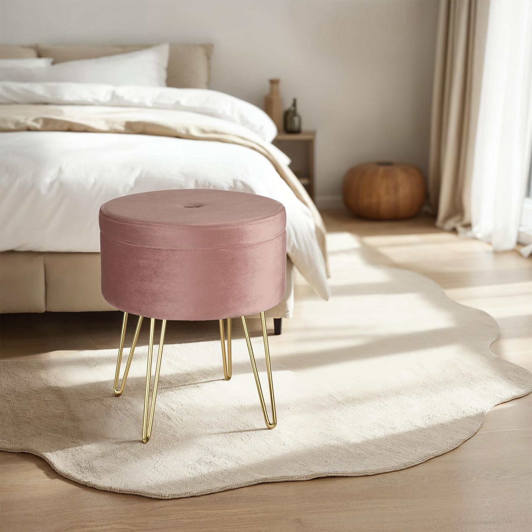 Stool Storage Footstool Padded Velvet Upholstery Bar Stools Dressing Table Seat - Picture 23 of 46
