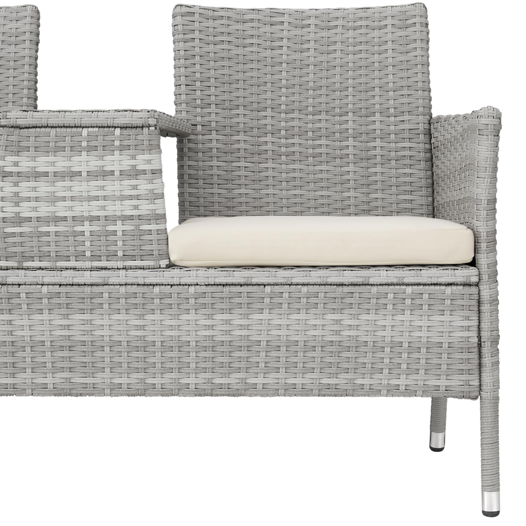 Poly Rattan Bench Glass Table Garden Furniture 2 Seats Wicker Patio Balcony New - Picture 24 of 81