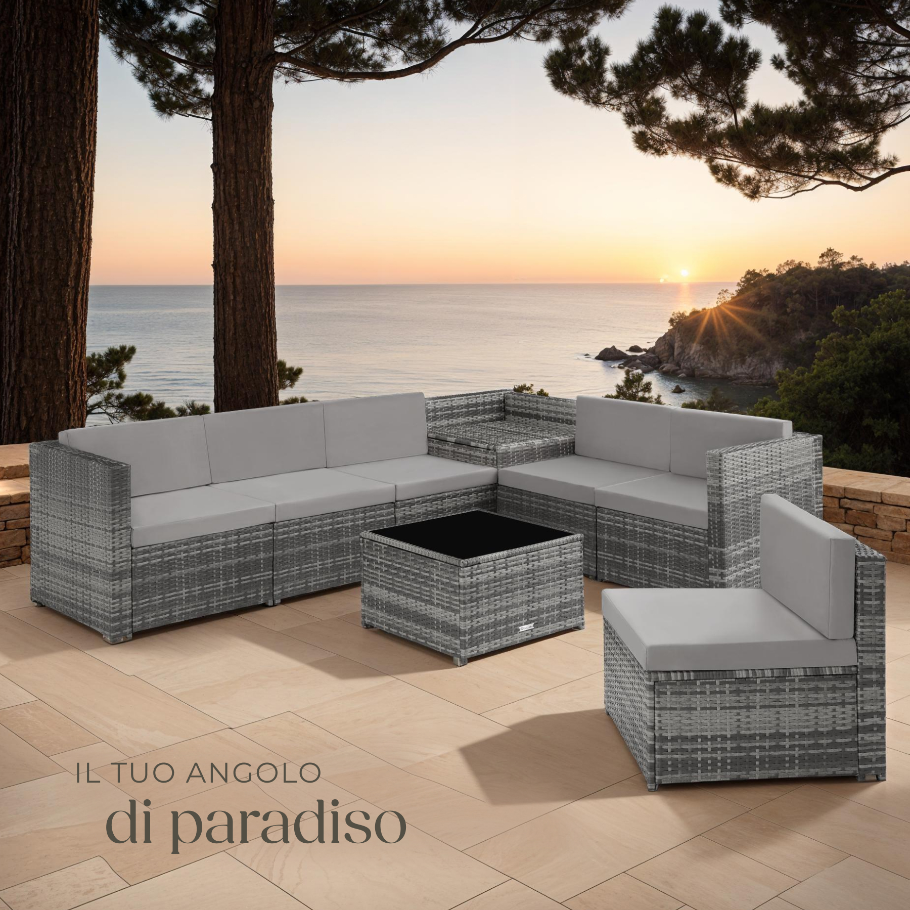 Salottino in Rattan Mobili Giardino Set Terrazza Poltrone Tavolo Box Contenitore - Foto 21 di 37