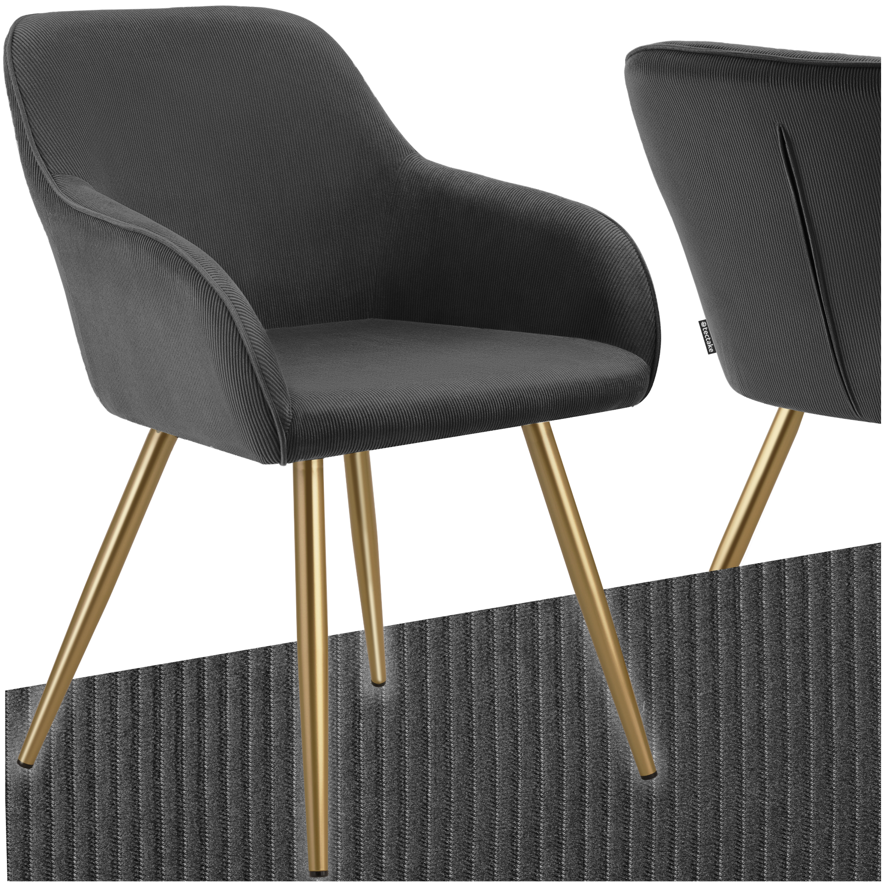 Chaise Marilyn, aspect corde, rembourrée - gris anthracite/jaune or, par pièce de tectake