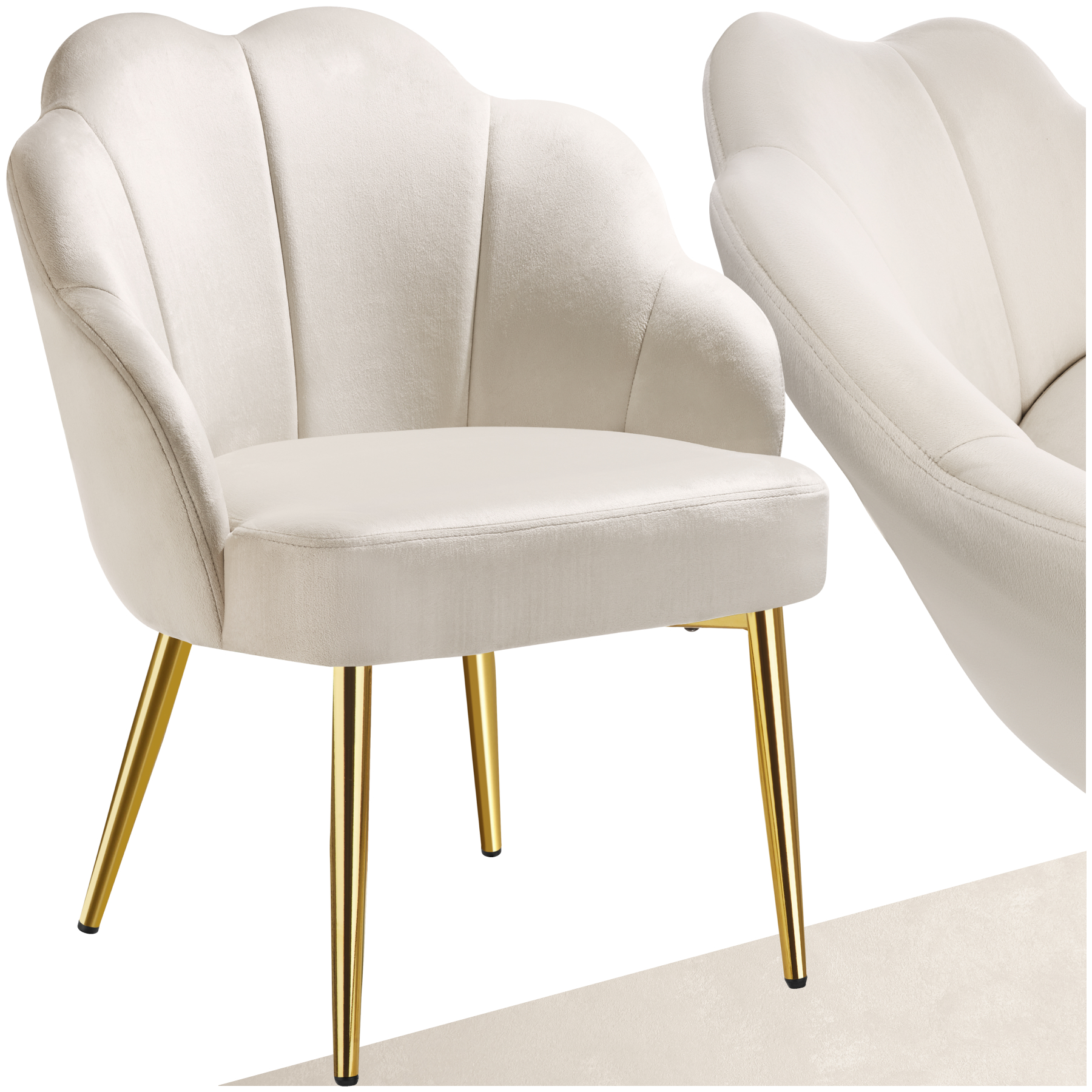 Sillón de cóctel HELLEN, acolchado con tapizado de terciopelo - crema/oro, Por unidad | tectake