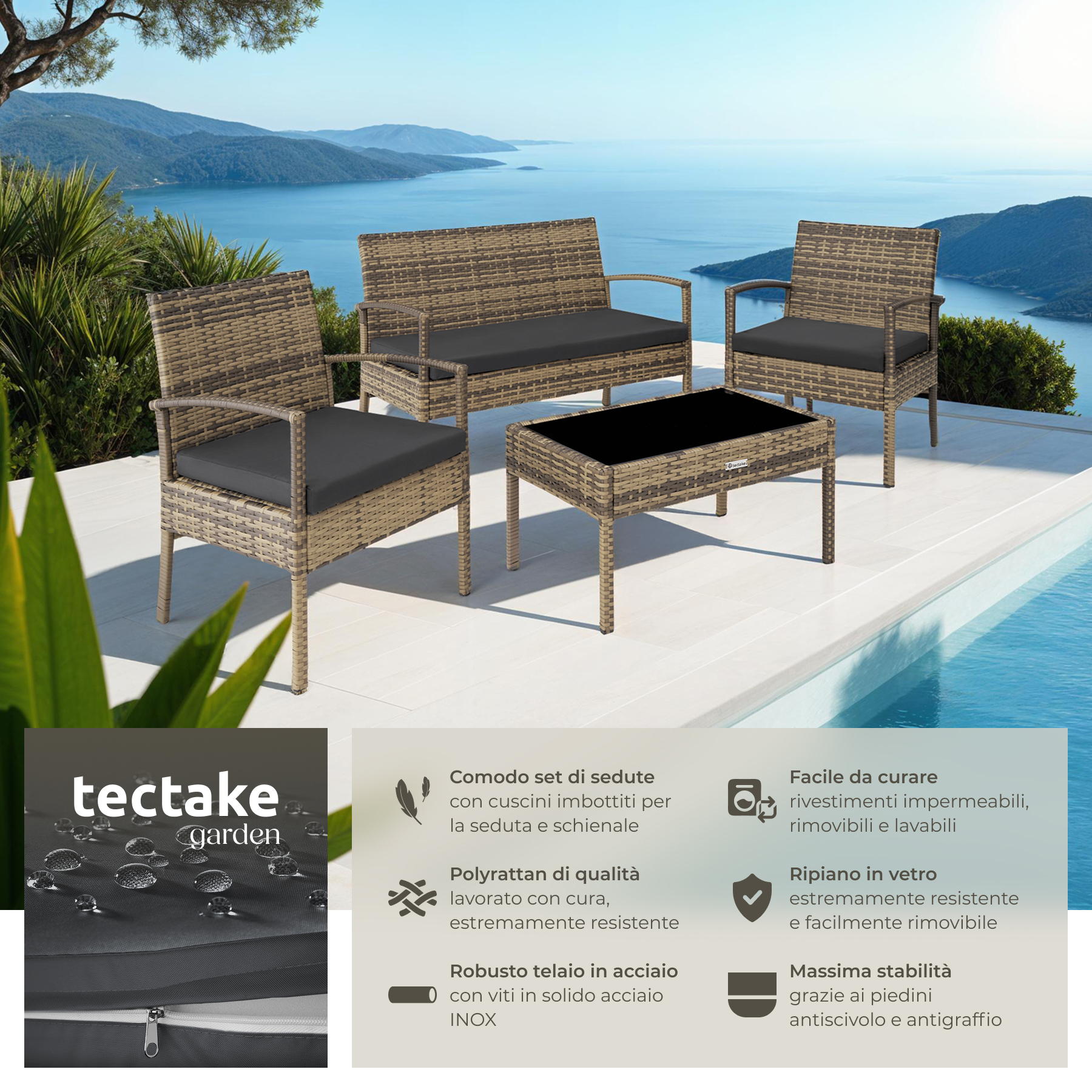 SET DI MOBILI RATTAN SINTETICO POLYRATTAN 2 POLTRONE DIVANO E TAVOLO GIARDINO nu - Foto 57 di 67