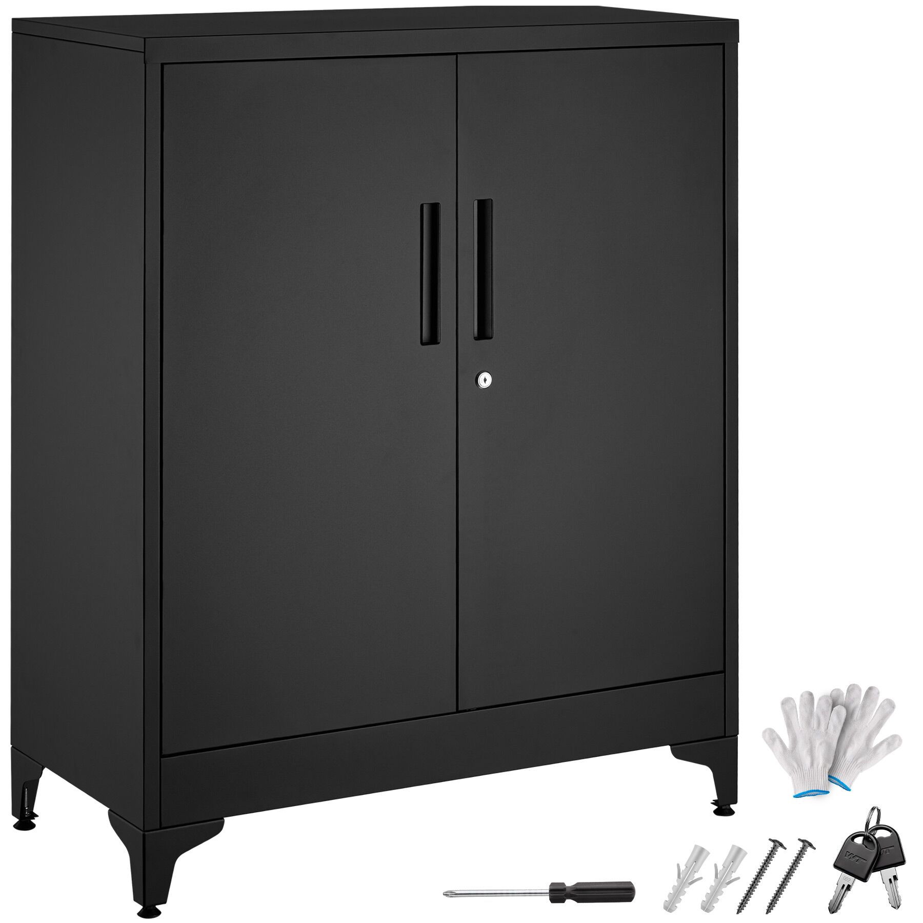 Blake Filing Cabinet, Magnetic Closure, 2 Adjustable Shelves - black | tectake