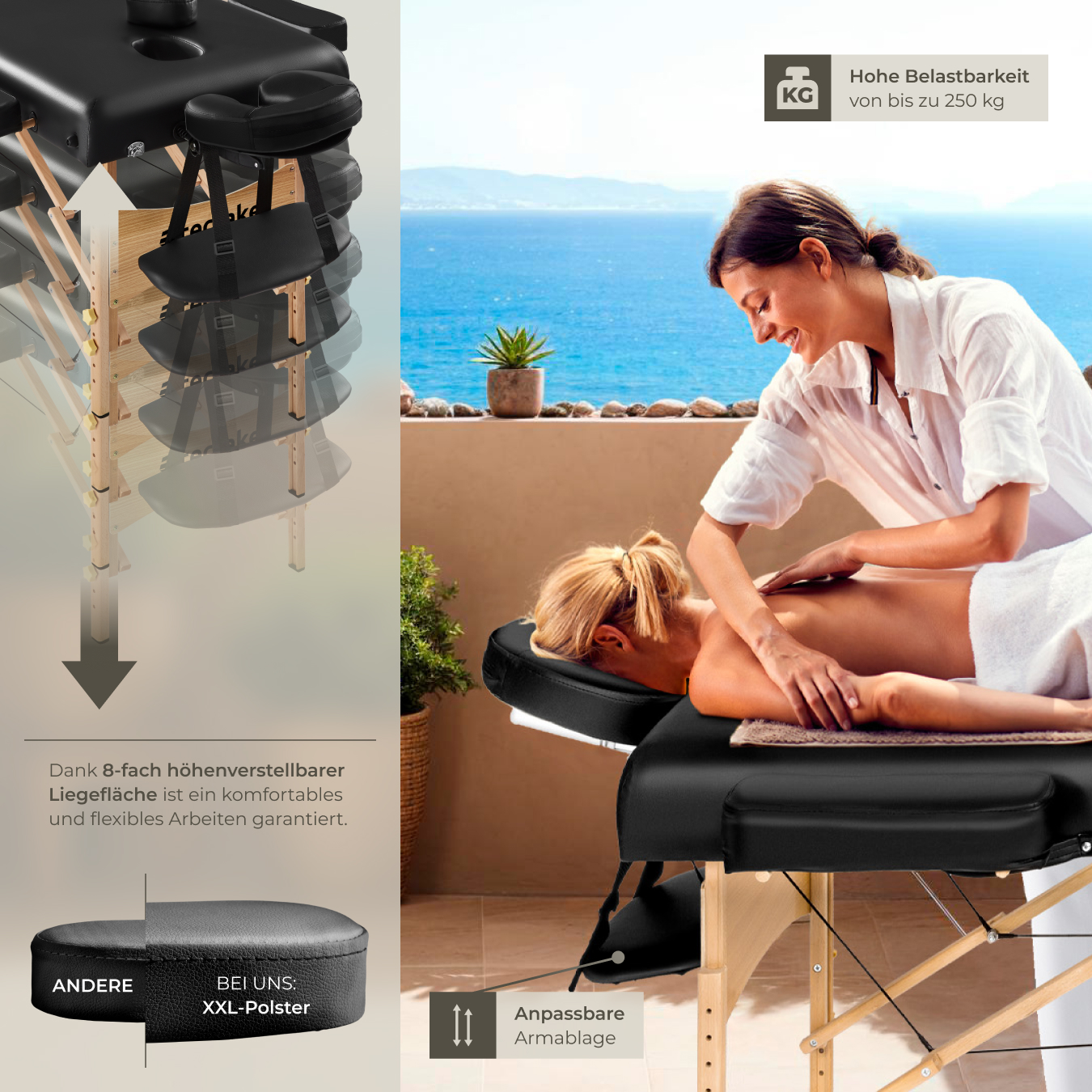 Massageliege Suman klappbar Massagetisch 2 Zonen Holz Massagebank 3 Farben 