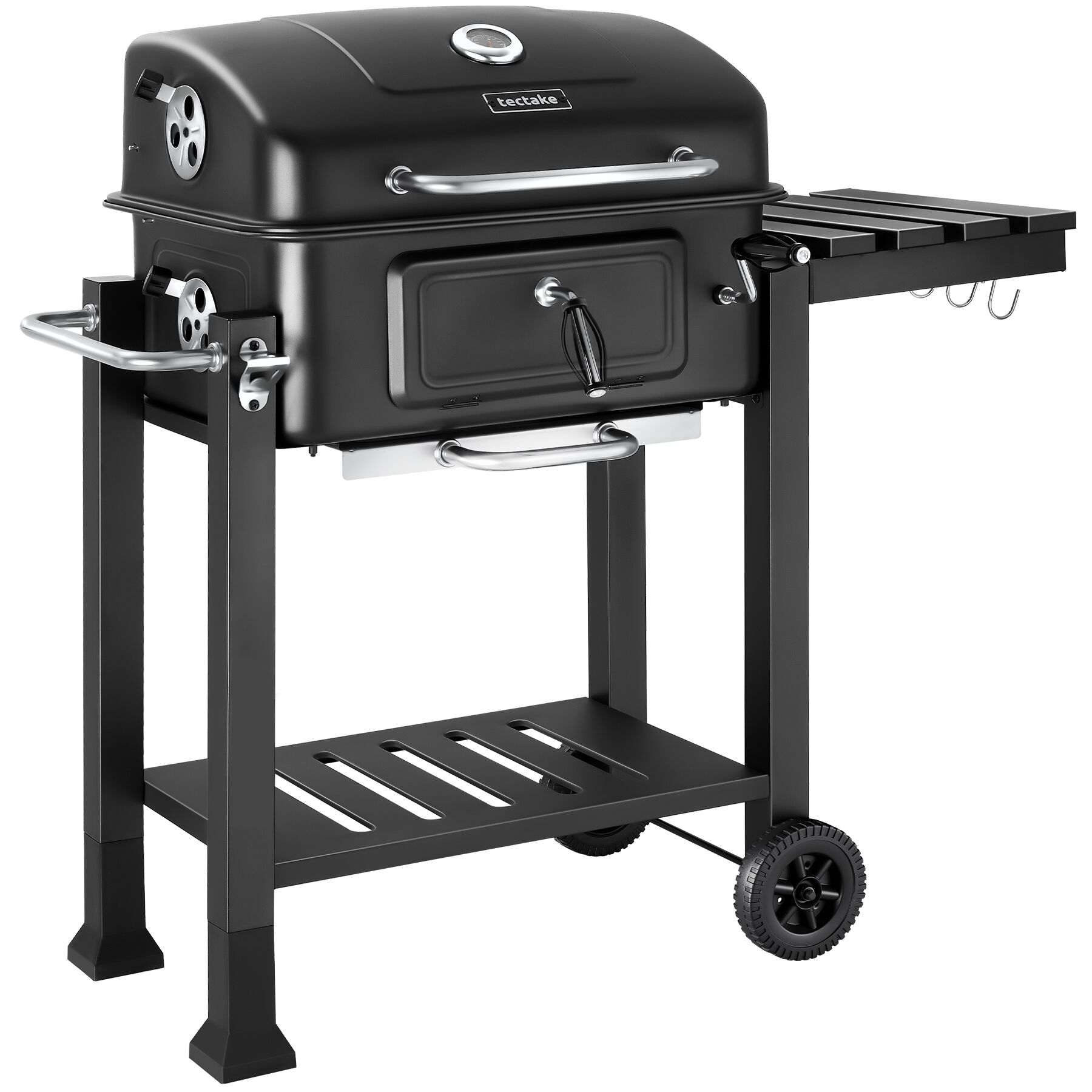 Houtskoolbarbecue Florian met 2 wielen, verstelbare houtskoolbak - zwart | tectake