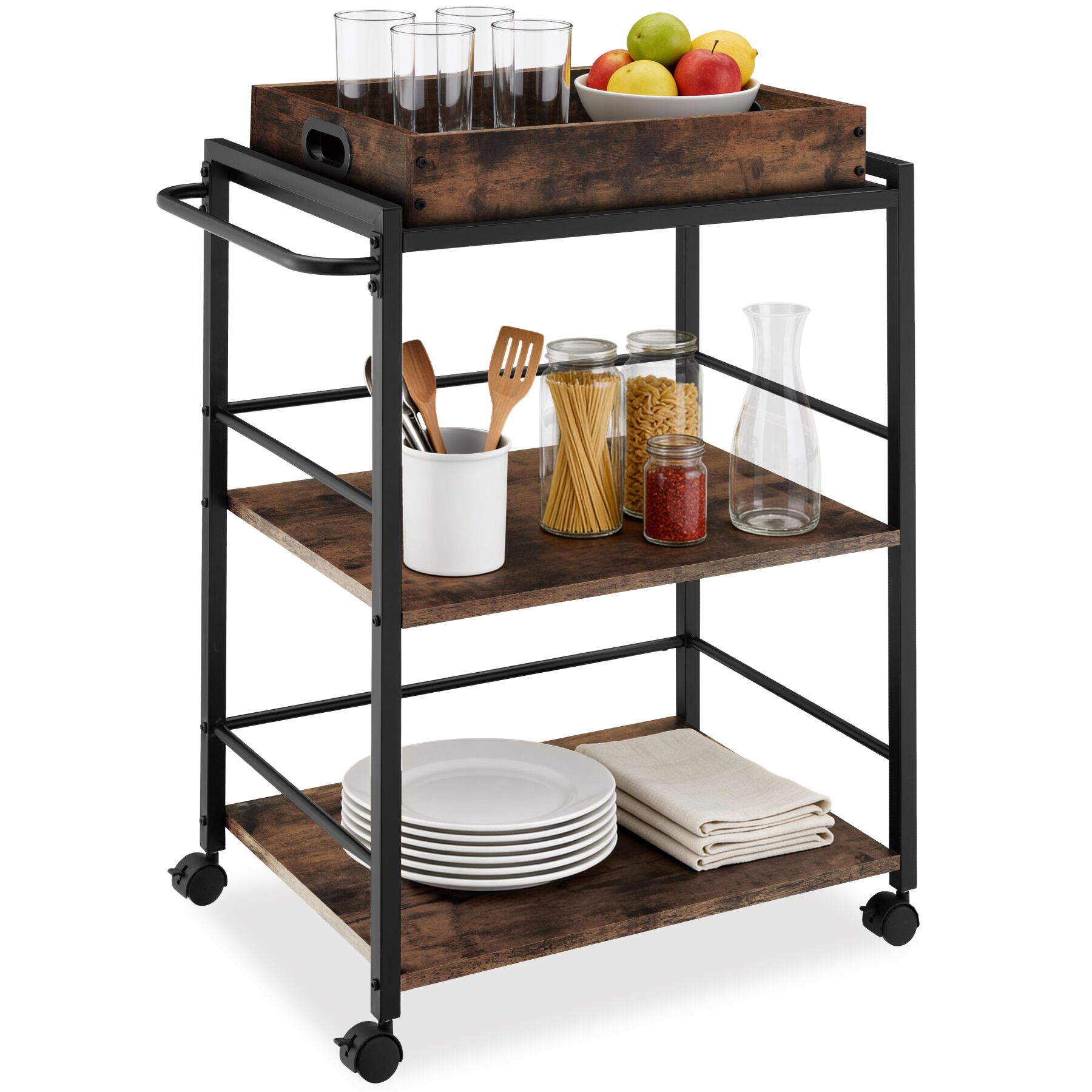 Serveerwagen Worcester 65x41,5x87cm - Industrieel hout donker, rustiek | tectake