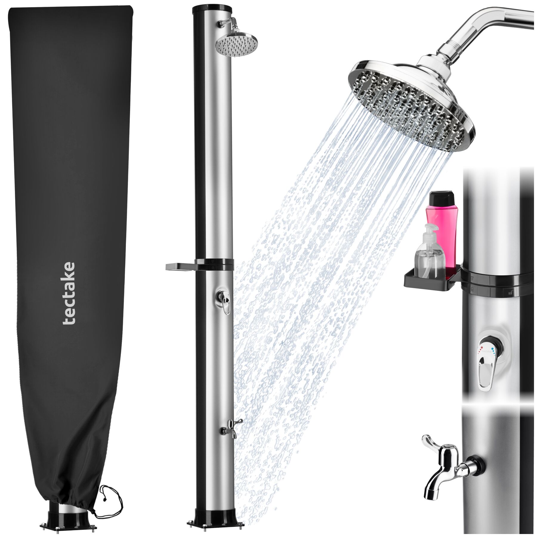Ducha solar Orinoco 40 l - negro/plata | tectake