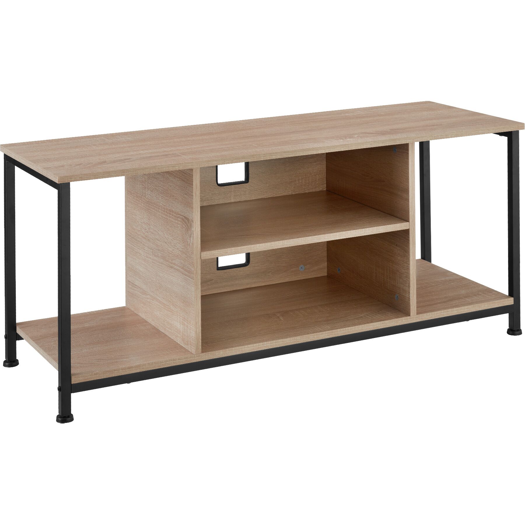 TV Stand - lowboard cabinet with 4 compartments, adjustable shelf - 110 cm, industrial wood light, oak Sonoma