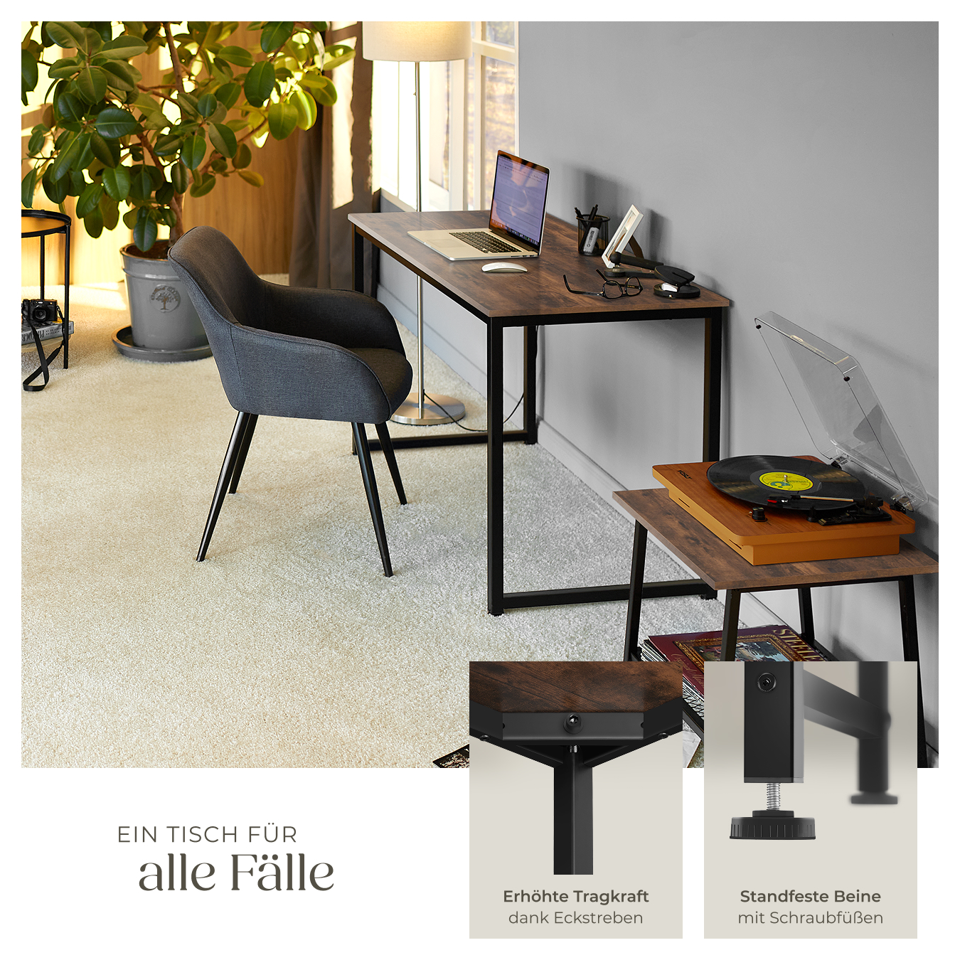 Schreibtisch Computertisch Bürotisch Tisch 120140 cm Holz Metall Industrie Stil