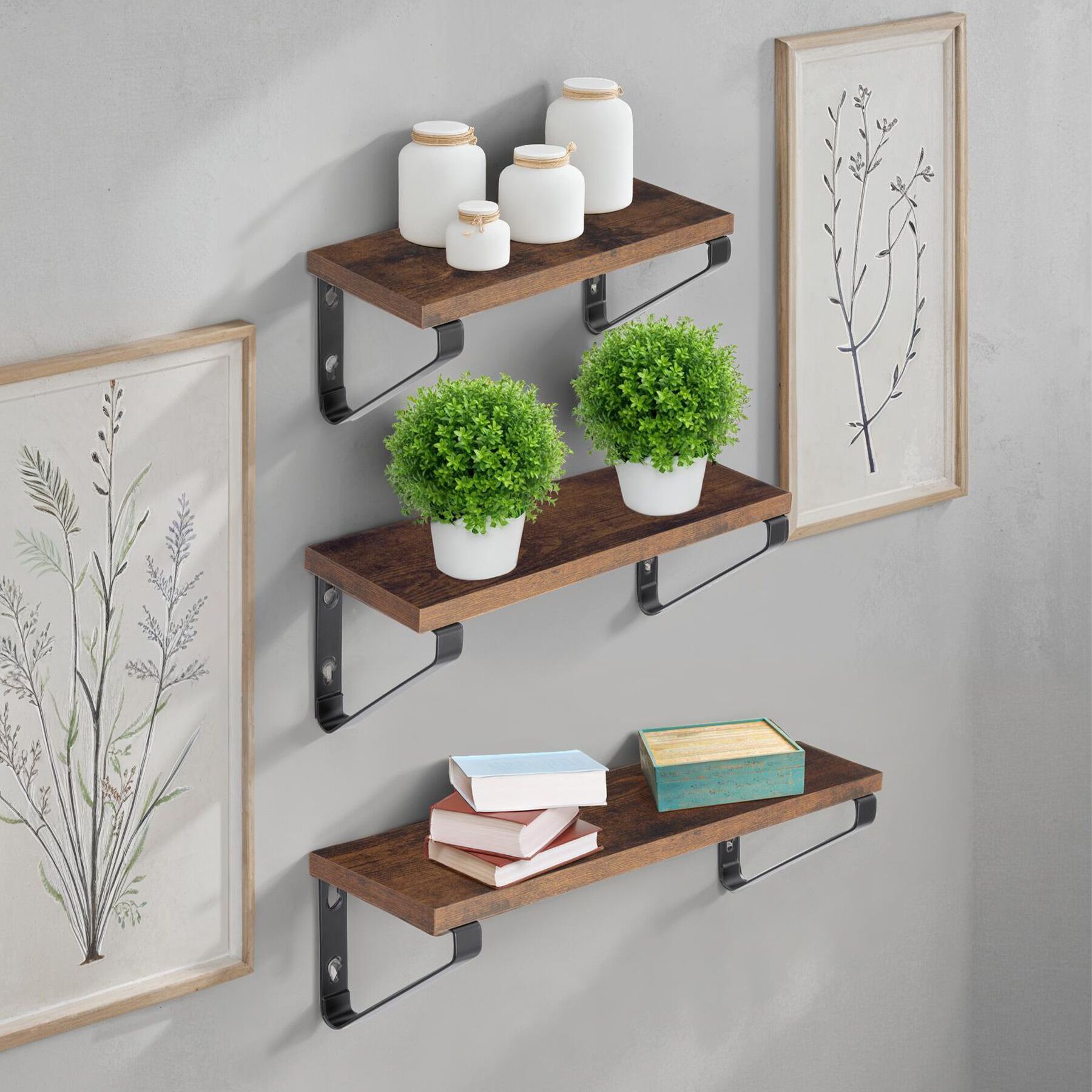 3er Set Hängeregal Wandregal Schweberegal Regal 30/35/40cm Industrie Holz Metall - Bild 12 von 25
