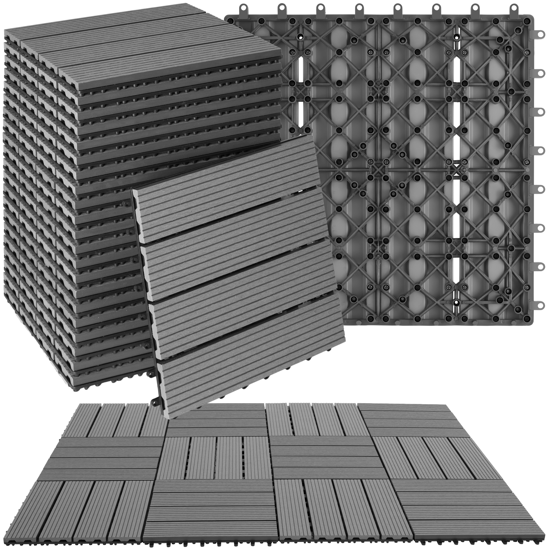 Lot de dalles de terrasse TEGULAS en WPC aspect bois - gris, Lot de 22 | tectake