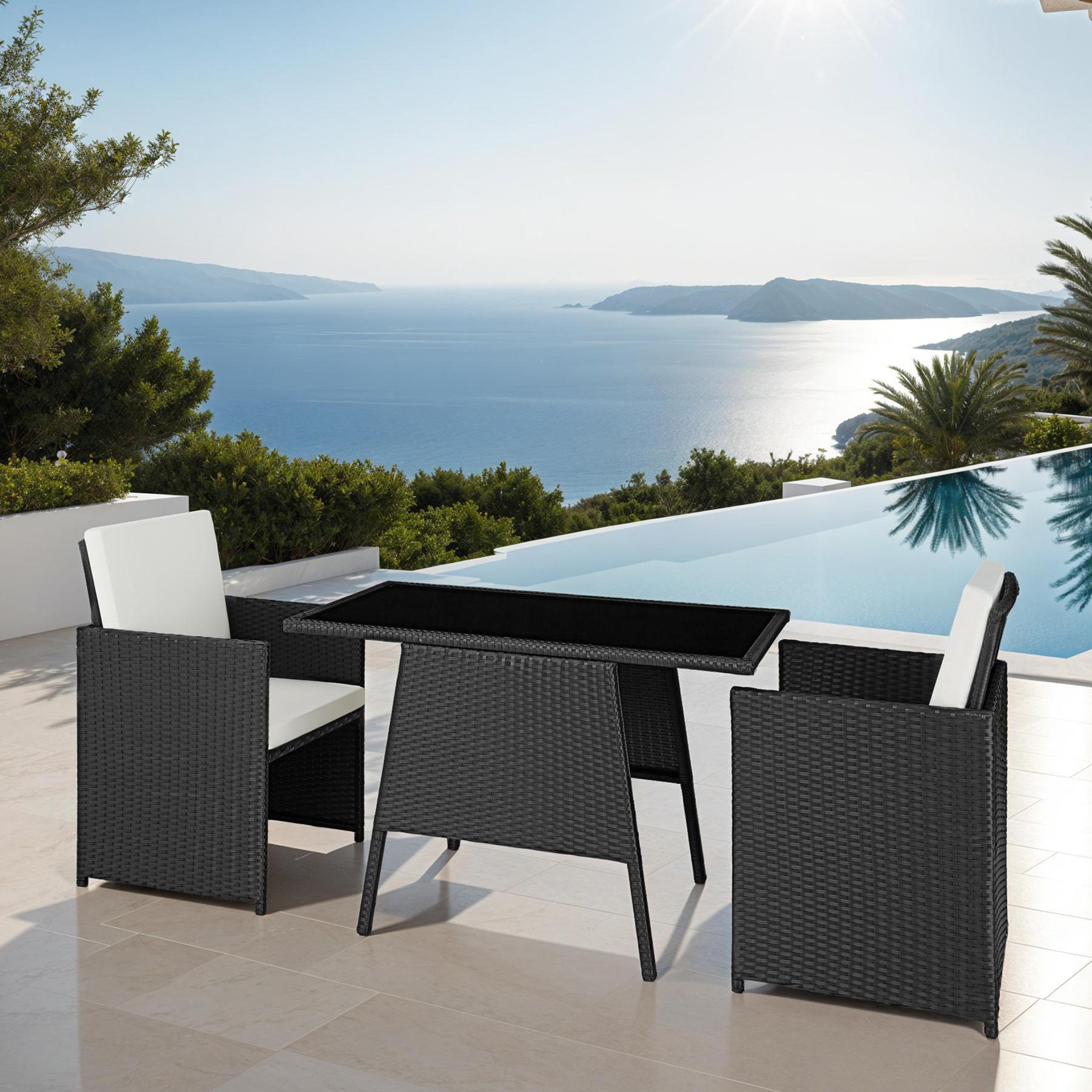 Garden bistro set in rattan | 2 chairs, 1 table | Outdoor Compact Furniture - Picture 12 of 49