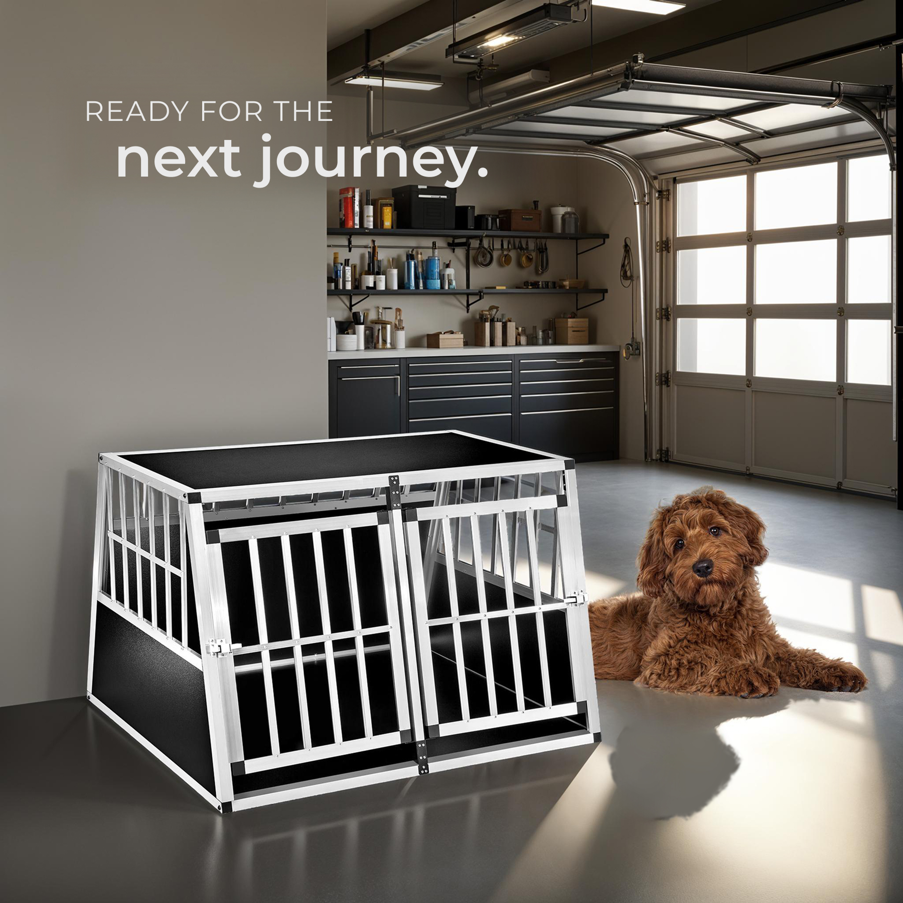 Dog Crate Travel Box Car Transport XXL Double Cage Lockable Angled Walls Pen - Picture 8 of 25