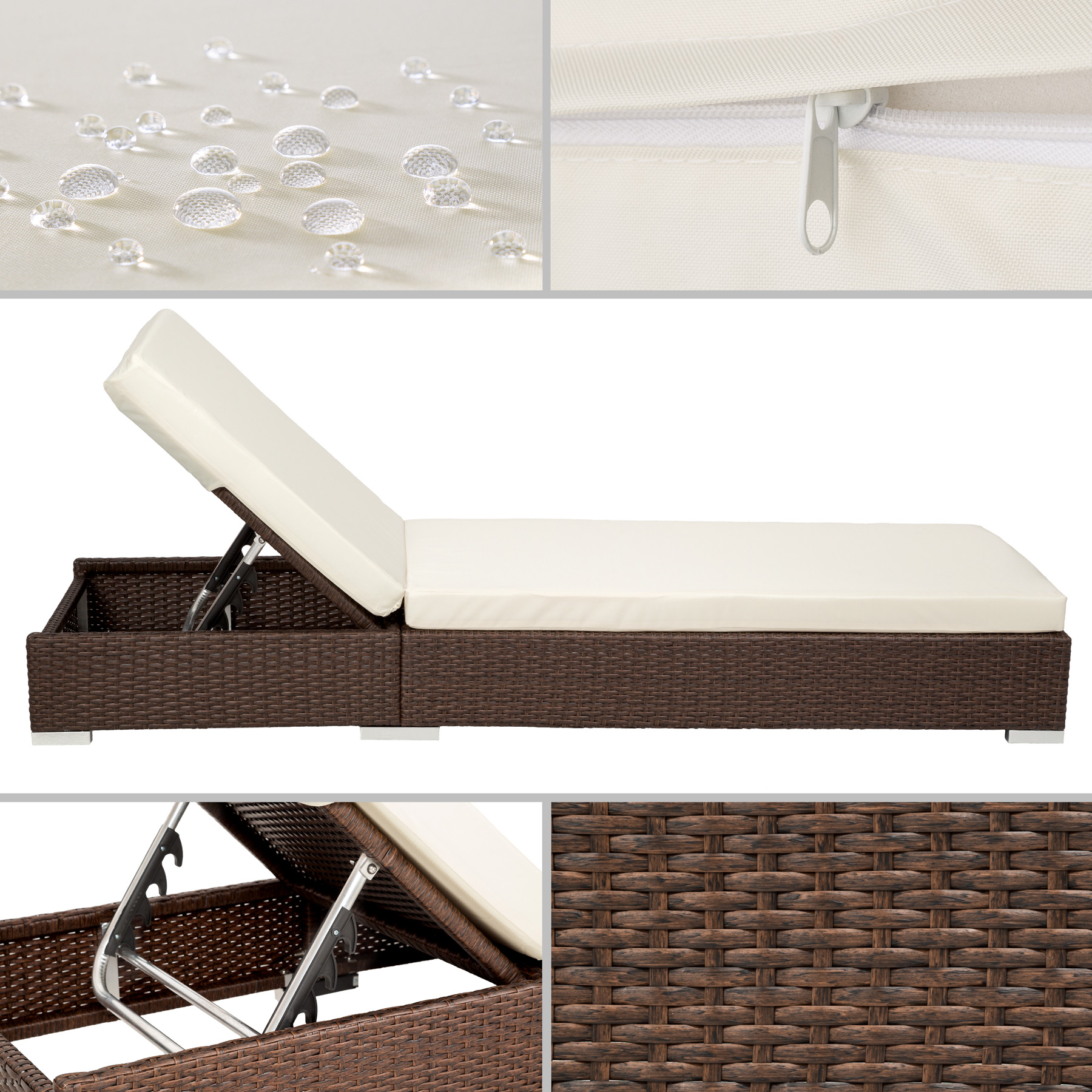 2 x sdraio in polyrattan + tavolo alluminio giardino rattan lettino mobili telo - Foto 30 di 67