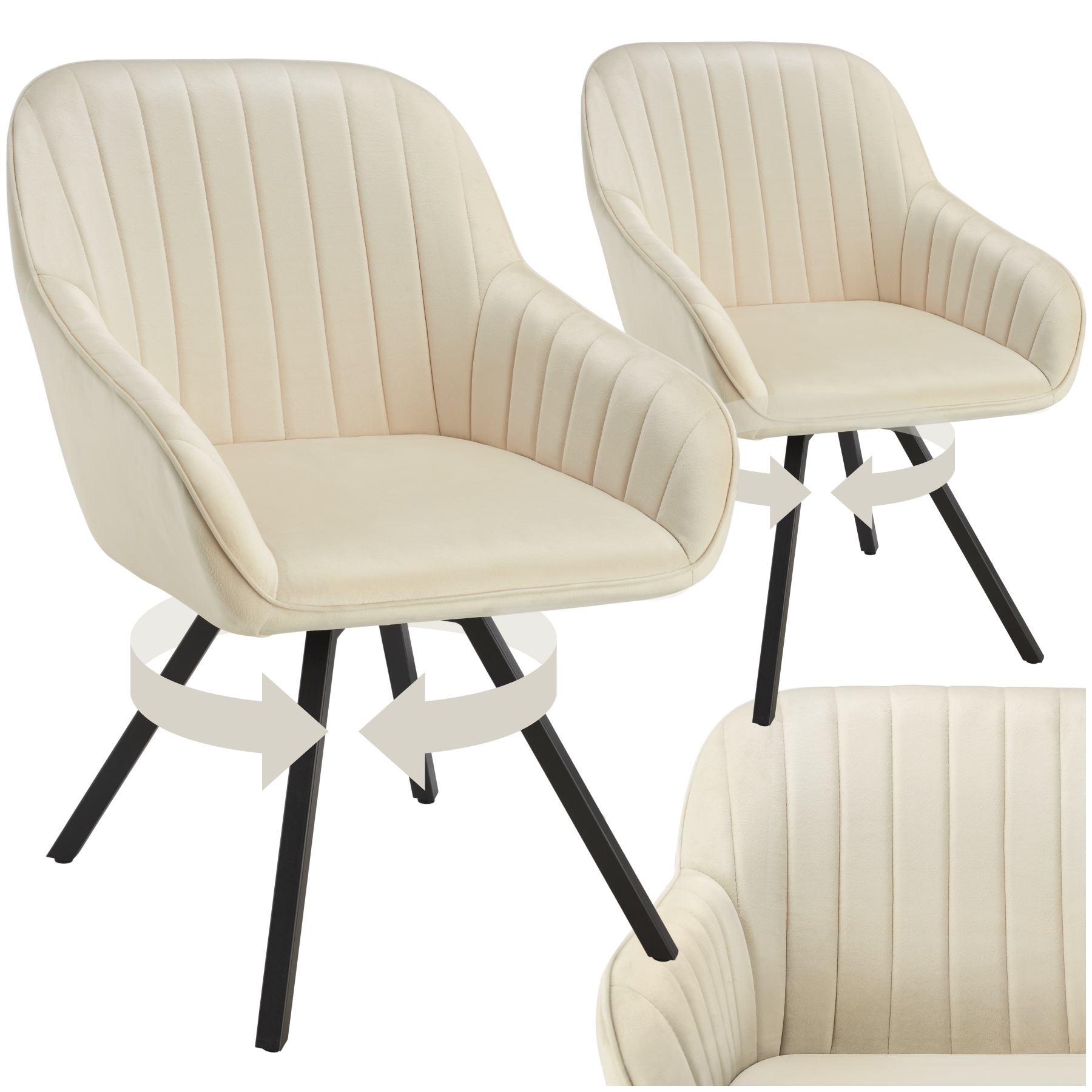 Drehbarer Armlehnstuhl Snug Samtoptik, gepolstert - creme, 2er Set