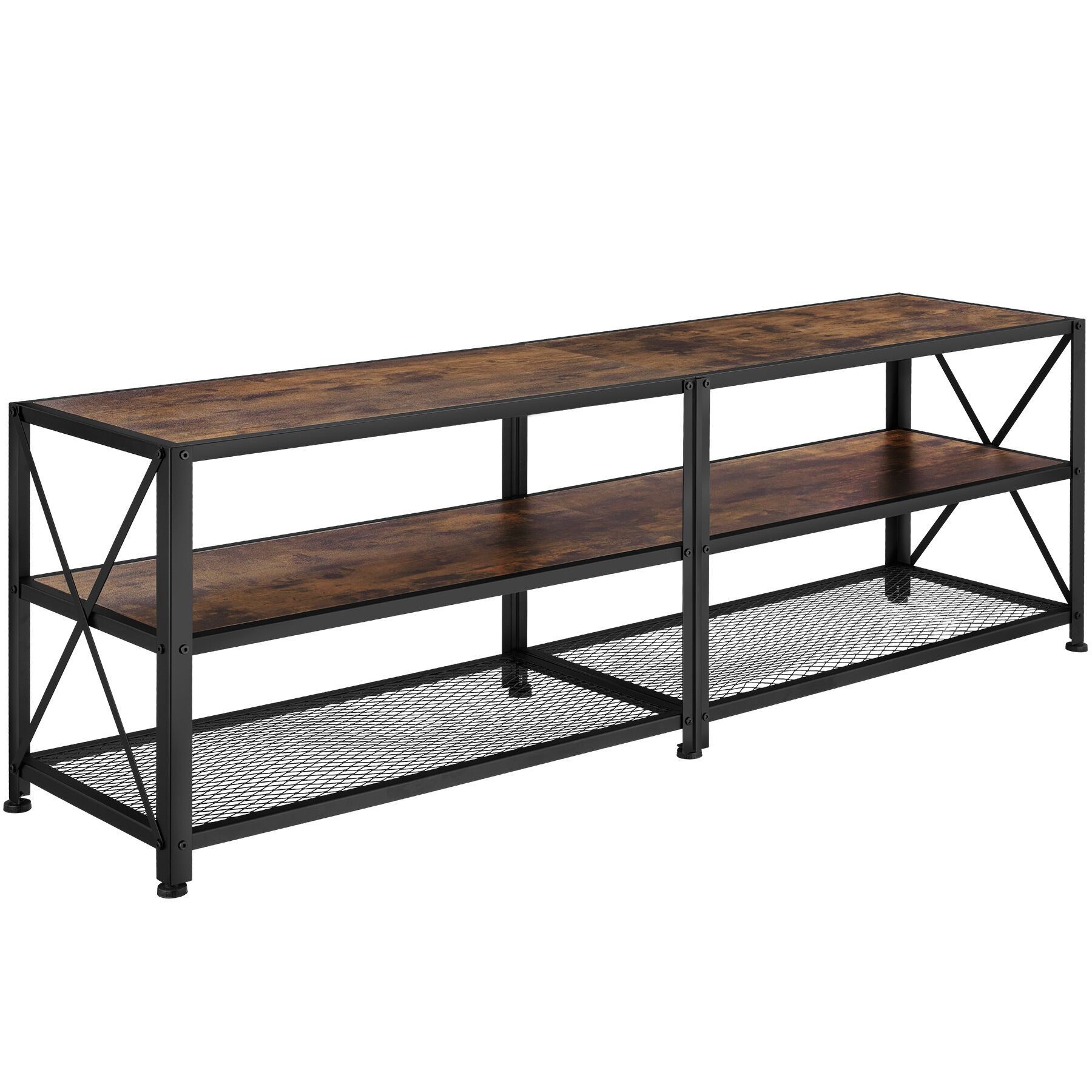 Industrial TV Stand - Lowboard Cabinet 3 Shelves Low Display Console - 161 cm, Industrial wood dark, rustic
