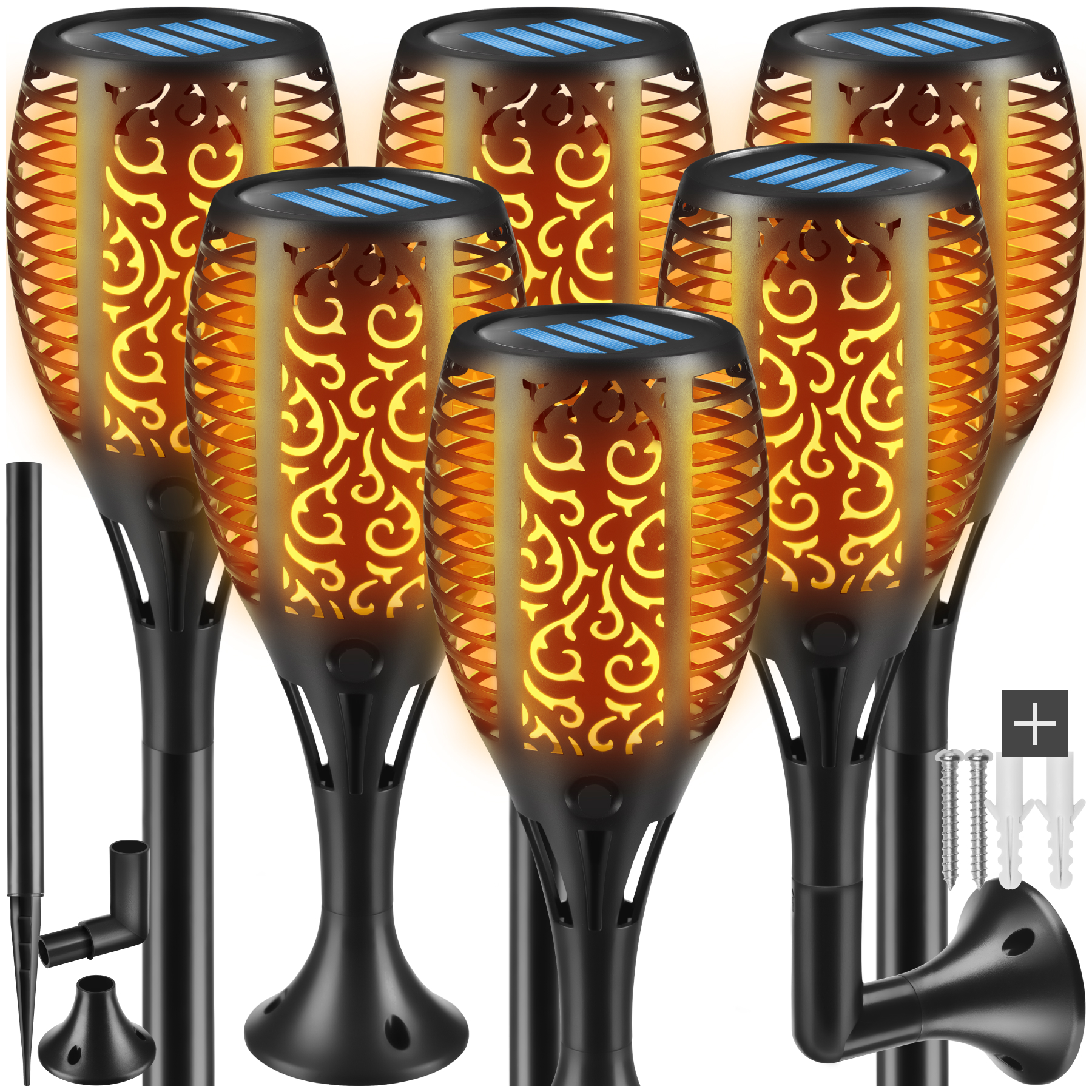 Set van 6 solarlampen Flare, led, schemersensor - zwart