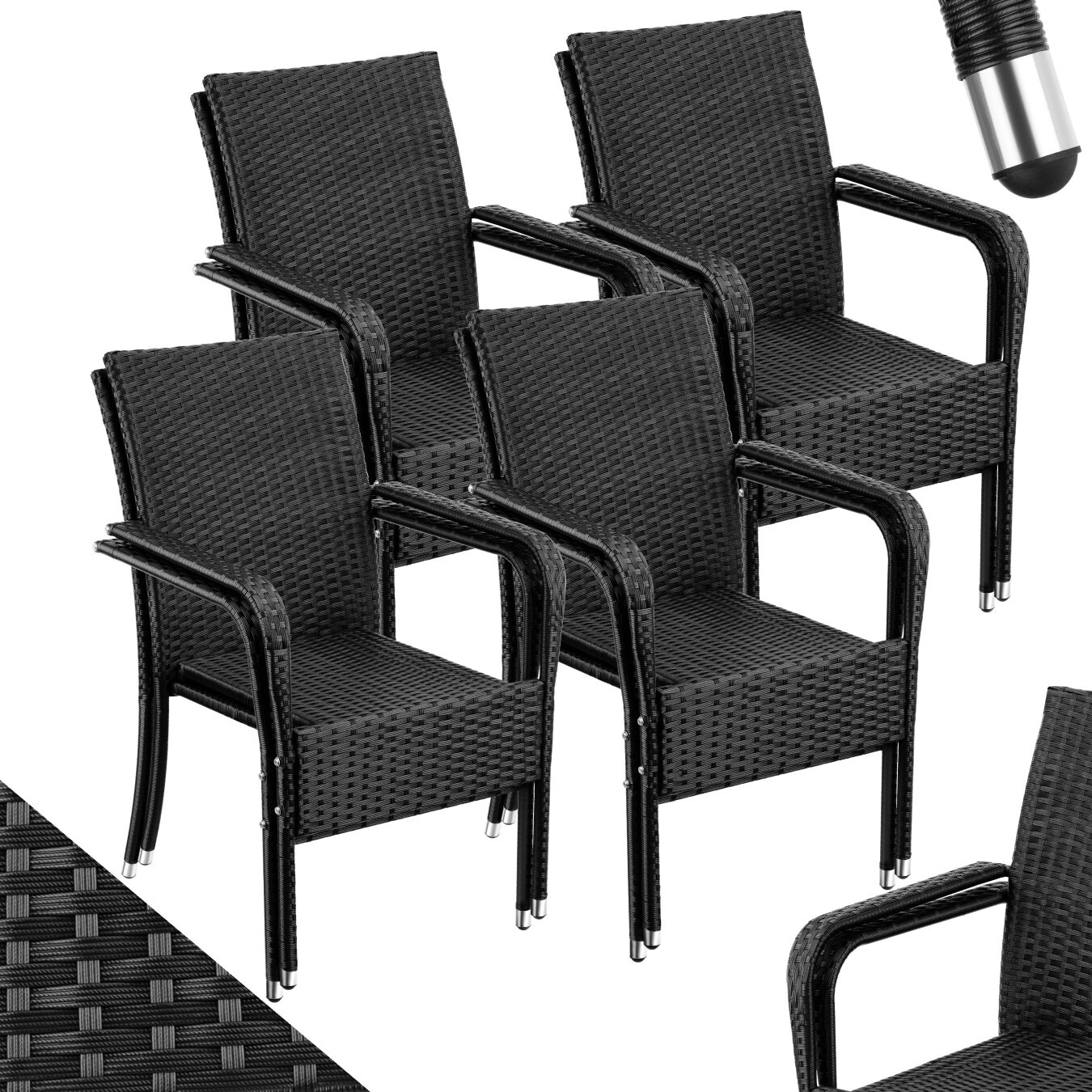 Rattan Garden Chair Girona - polyrattan & steel, weather & sun resistant, stackable - Set of 8
