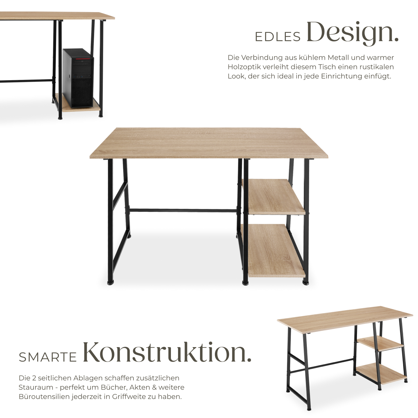 Schreibtisch Computertisch Bürotisch mit Regal 2 Ablagen Holz Metall Industrie