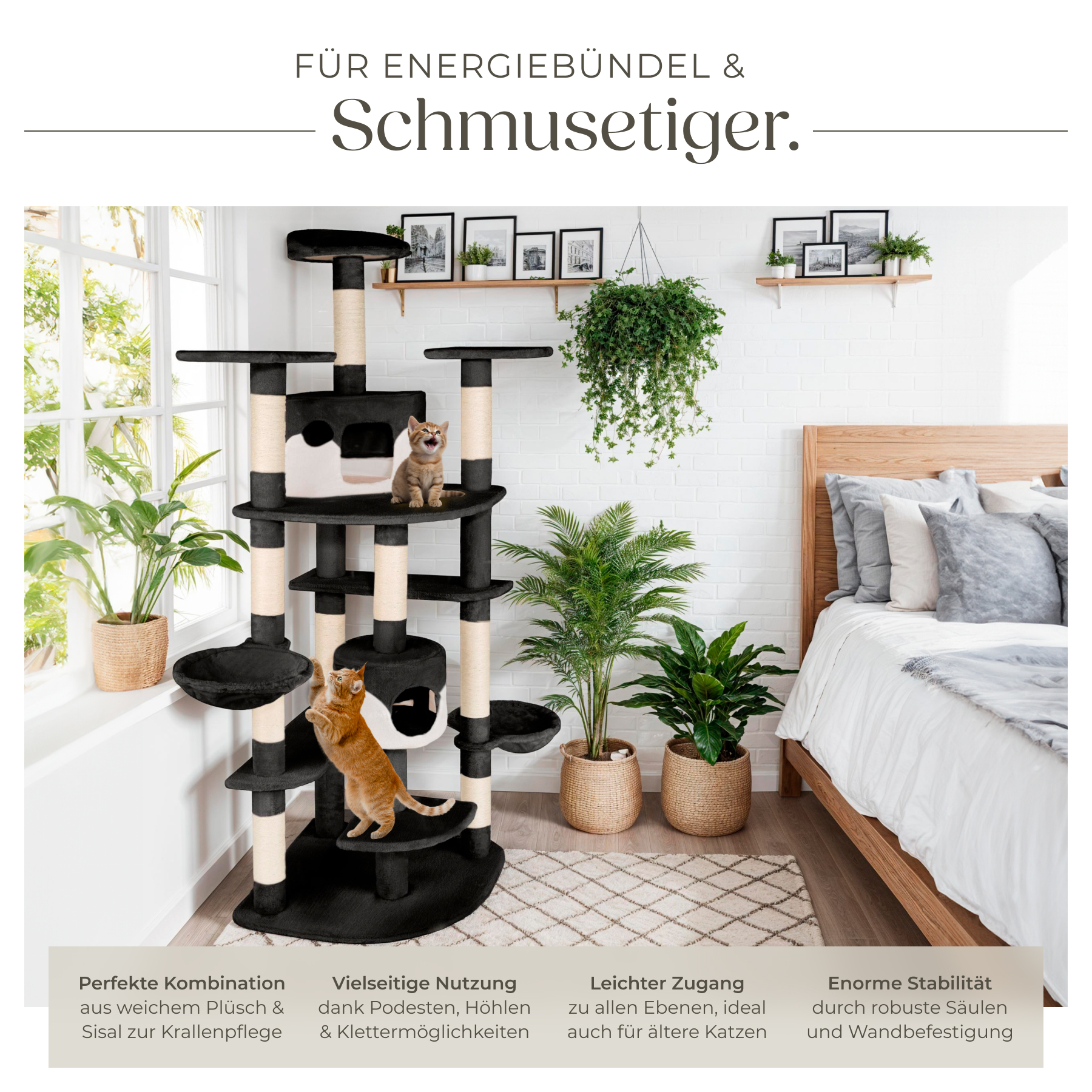 Kratzbaum XXL Katzenbaum Sisal große Katzen Kletterbaum 204 cm Katzenkratzbaum - Afbeelding 28 van 37