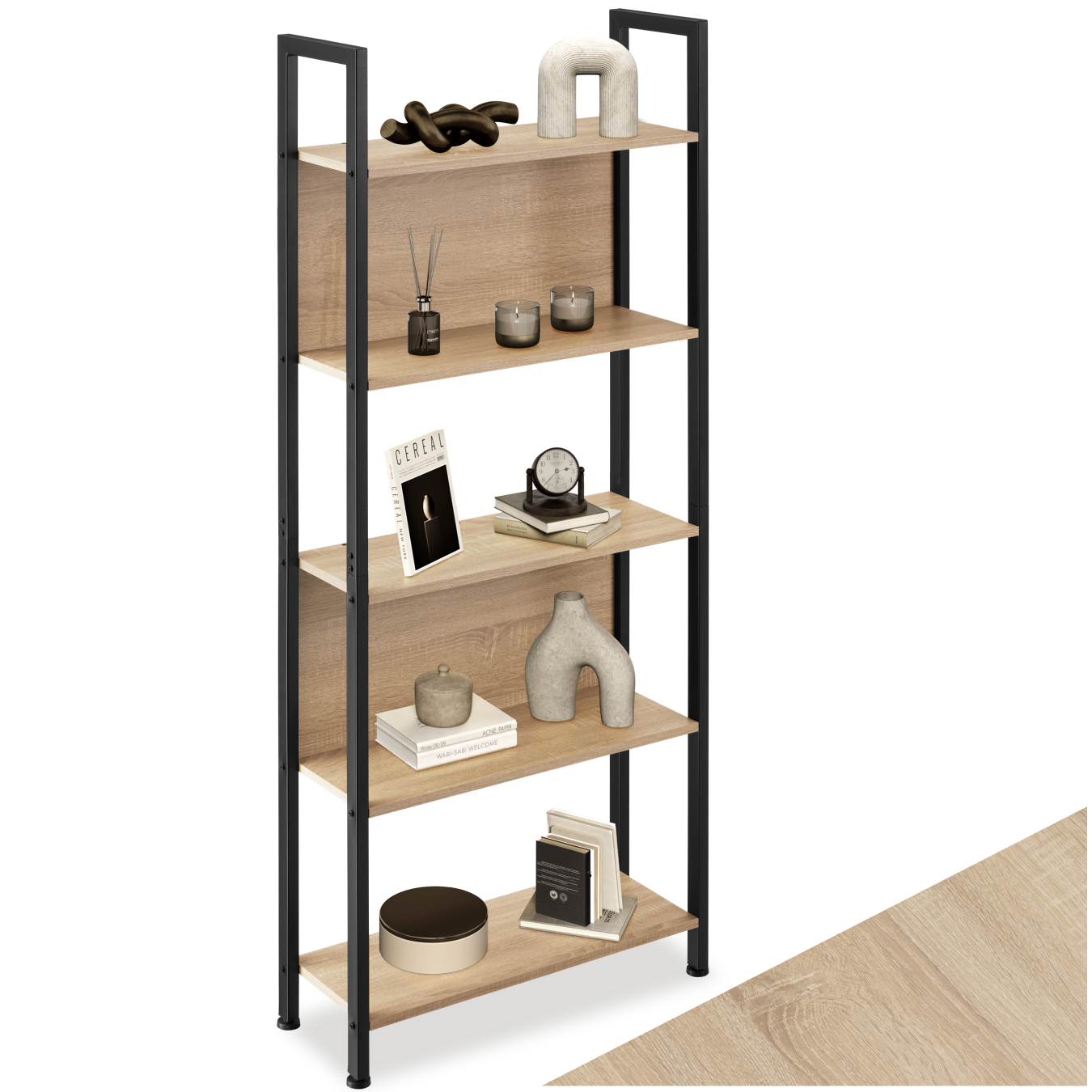 Scaffale scaffalatura alta libreria con 5 ripiani muro legno metallo industrial - Foto 14 di 25