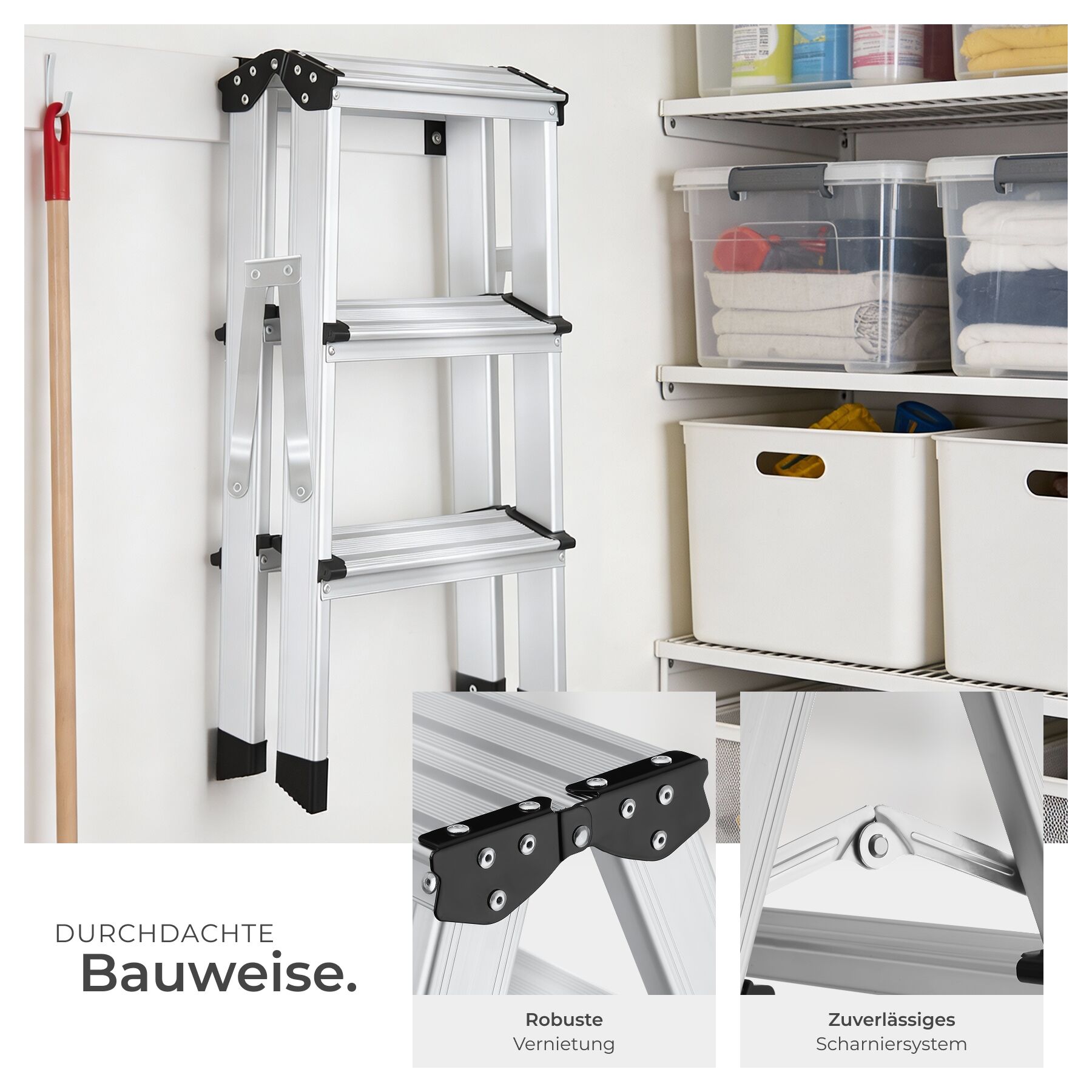 Trittleiter Aluleiter Stehleiter Mehrzweckleiter klappbar rutschfest max. 150kg - Produktbild 6