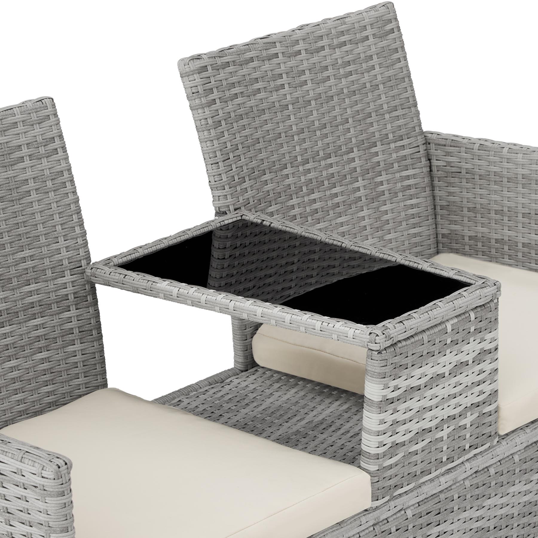 Poly Rattan Bench Glass Table Garden Furniture 2 Seats Wicker Patio Balcony New - Picture 23 of 81