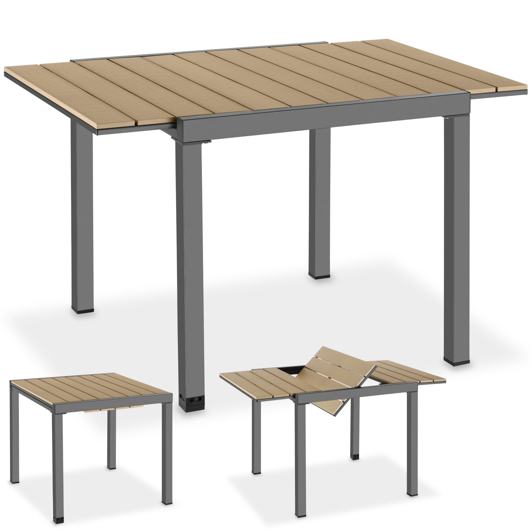 Tuintafel Inca aluminium, uitschuifbaar, houtlook - zwart/bruin | tectake