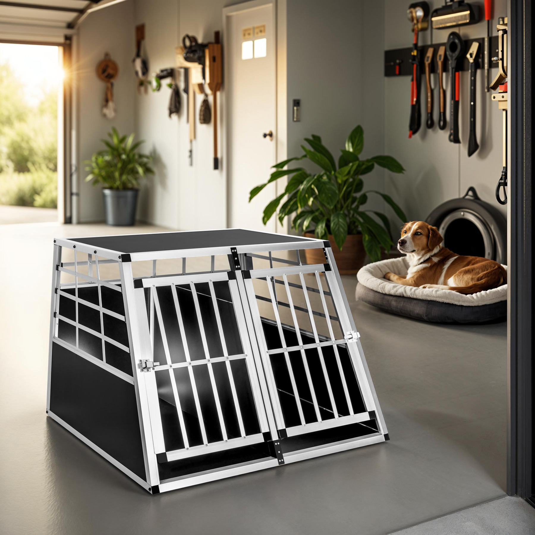 Thumbnail - Hundetransportbox doppel mit gerader Rückwand - 97 x 90 x 69,5 cm