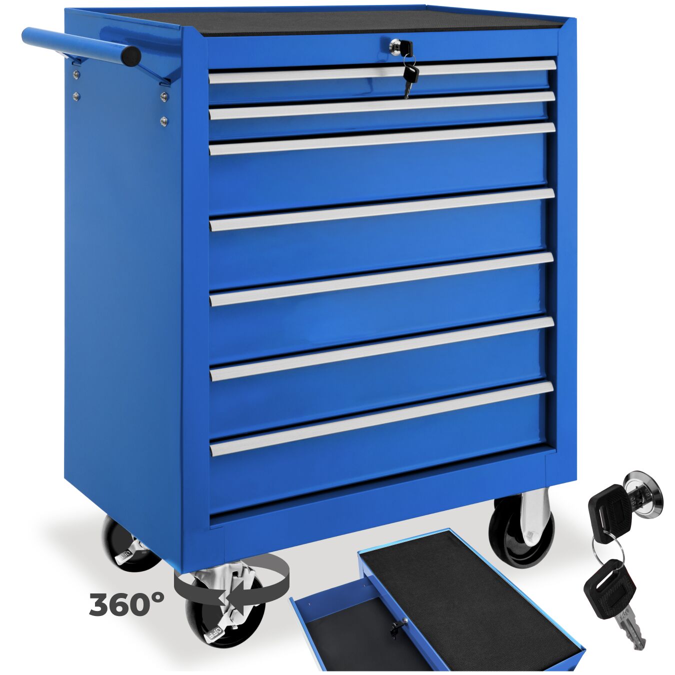 Tool Chest - 7 drawers, 4 wheels, central locking - blue | tectake