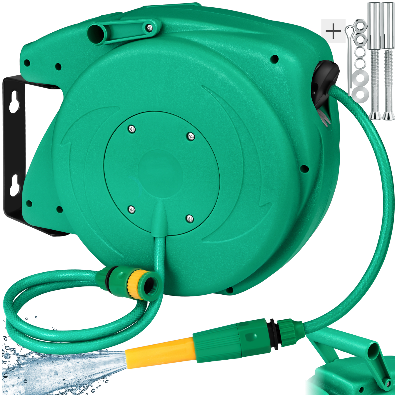 Schlauchtrommel, mit ½ Zoll Schnellkupplung, Arbeitsdruck 8 bar, Aufroll-Automatik mit Schlauchstopp - grün