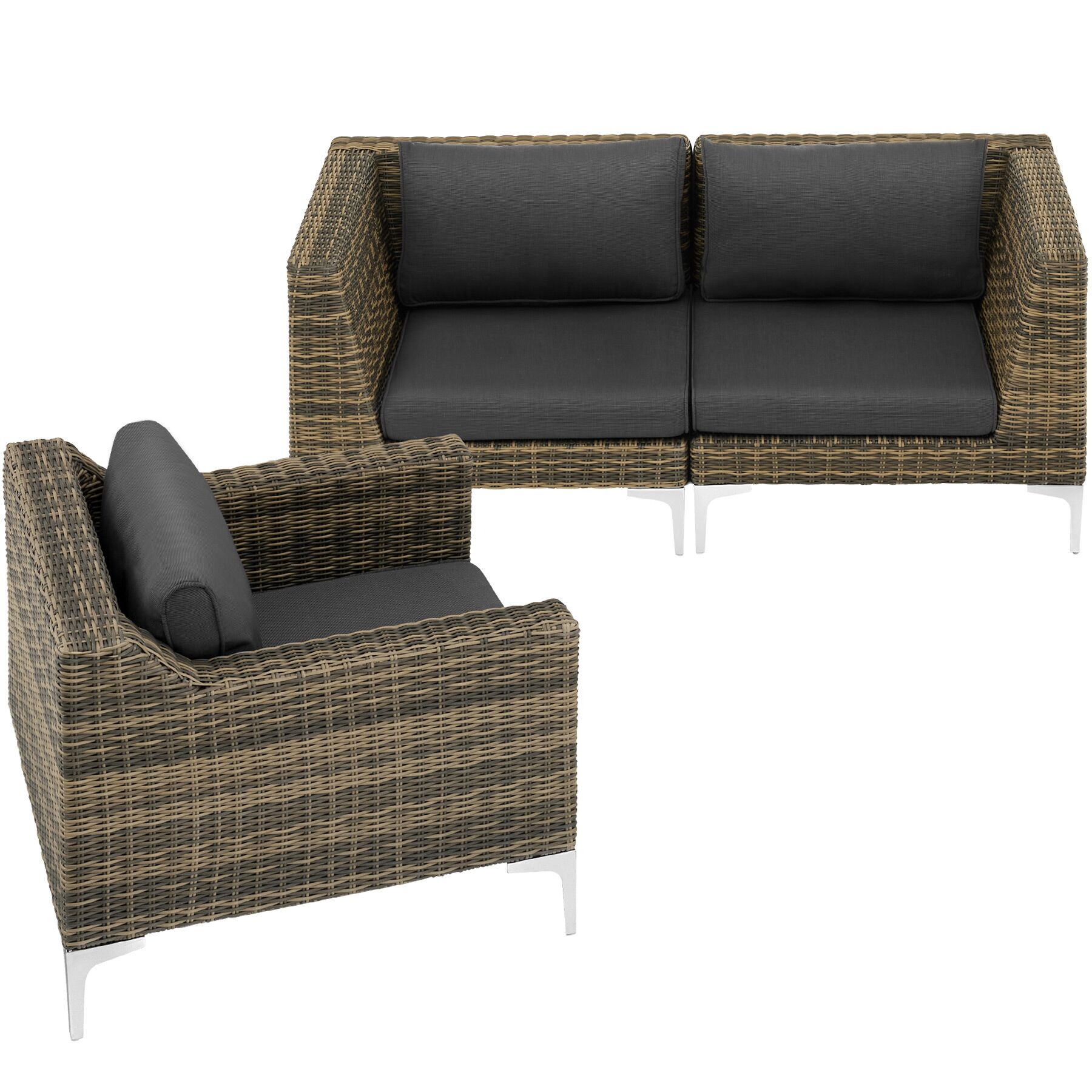 Conjunto de peças modulares para o conjunto de vime Villanova 3 lugares - antracite marmorizado