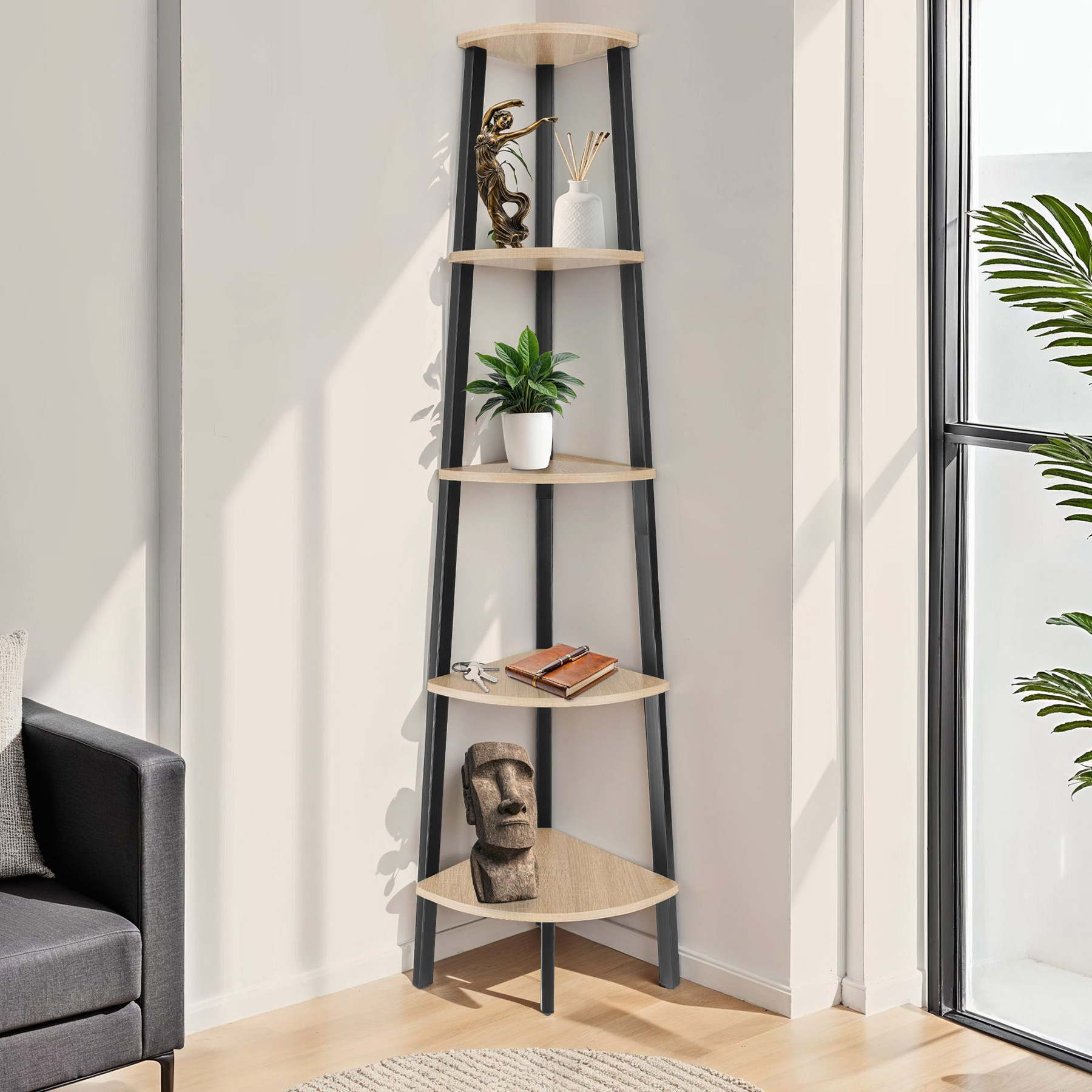 Scaffali angolo Portland stile industriale 5 ripiani libreria alta legno metallo - Foto 24 di 25