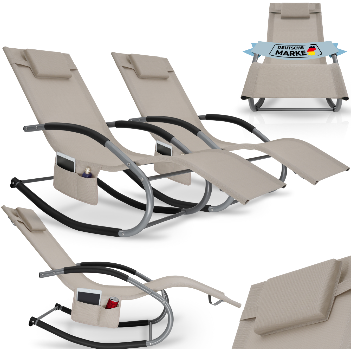Ligstoel Taya, ergonomisch, schommelfunctie - beige, Set van 2