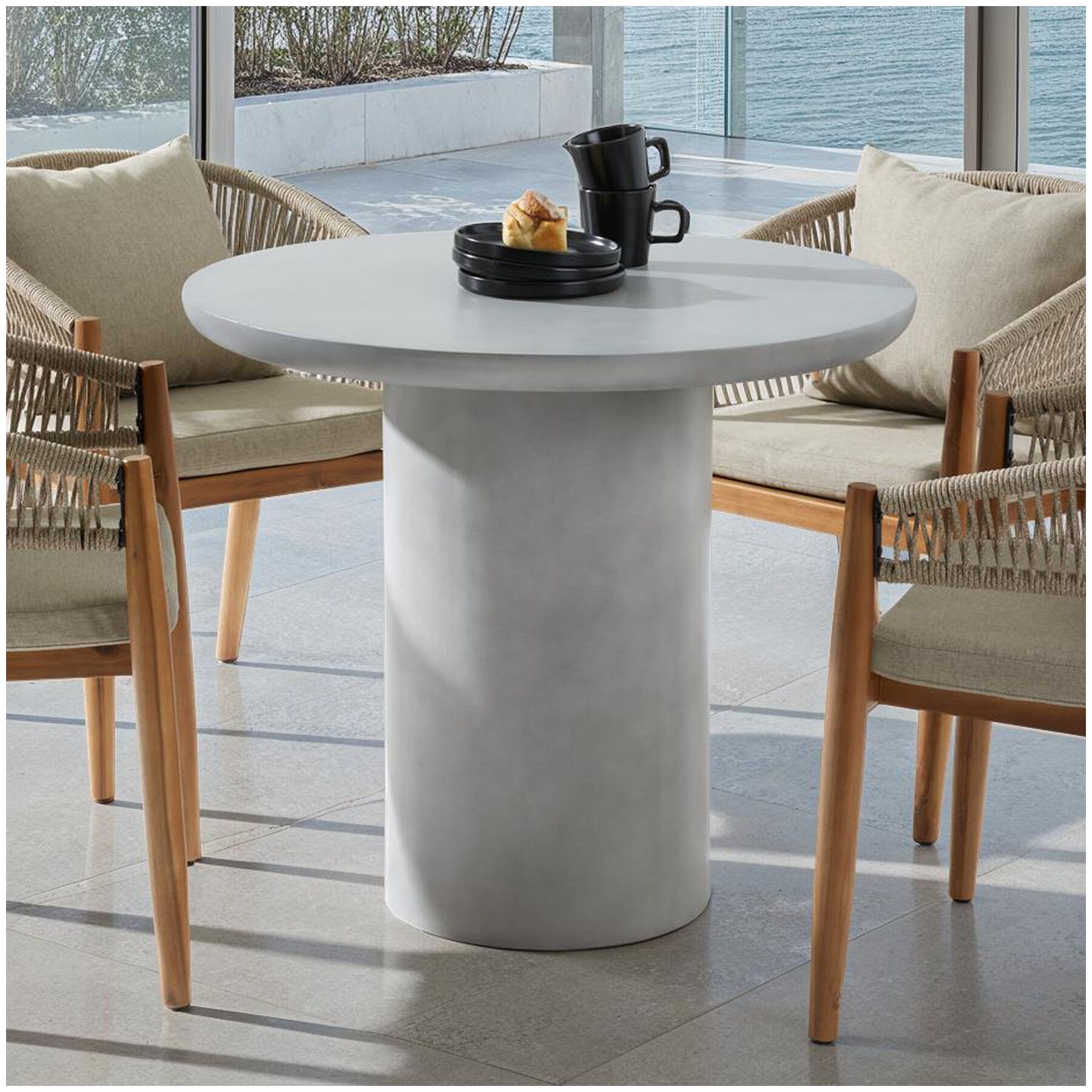 Ronde tuintafel Talmi, voor binnen & buiten, 86,5x75,5cm - betongrijs | tectake