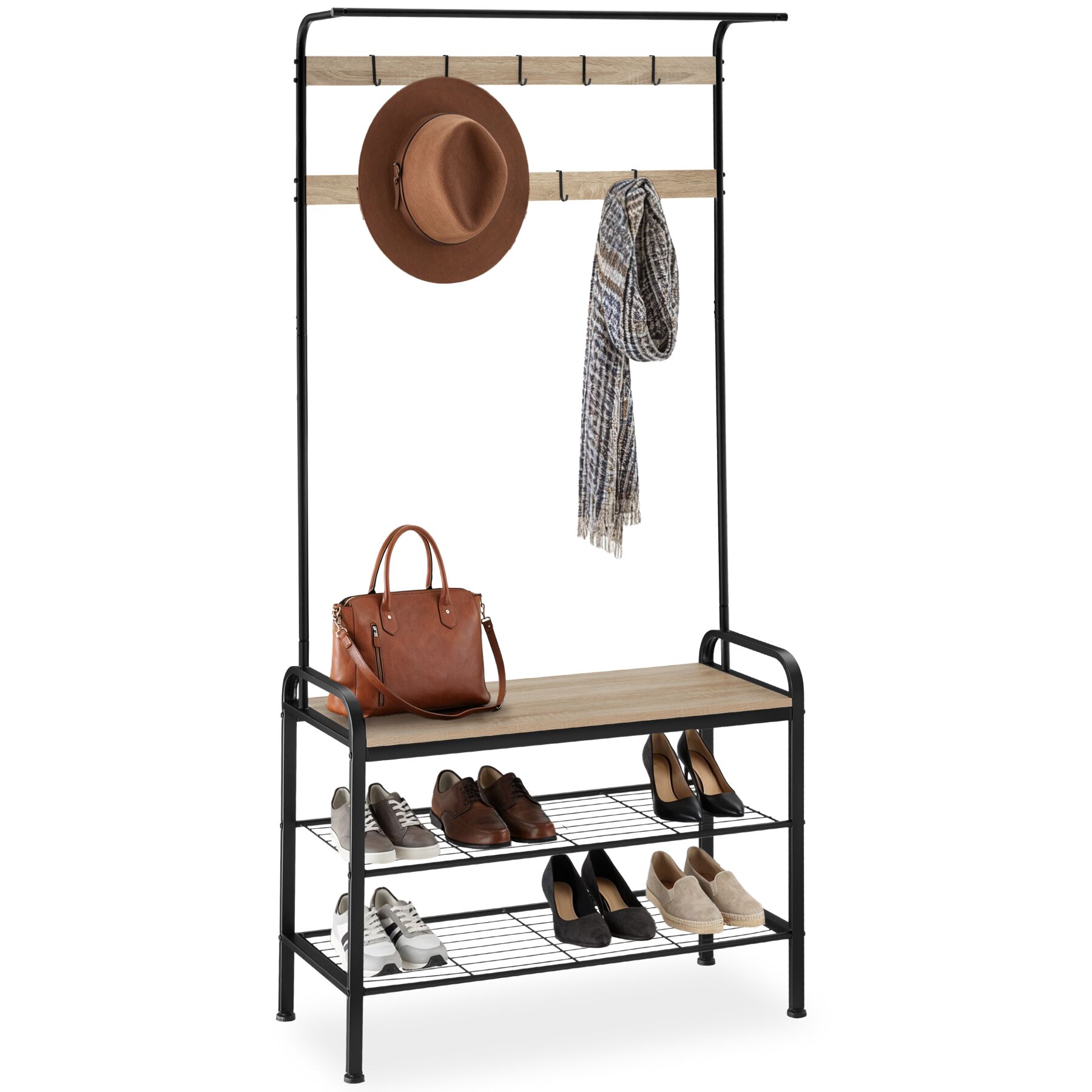 Portemanteau - 85,5x36x184cm, Bois clair industriel, Chêne Sonoma | tectake