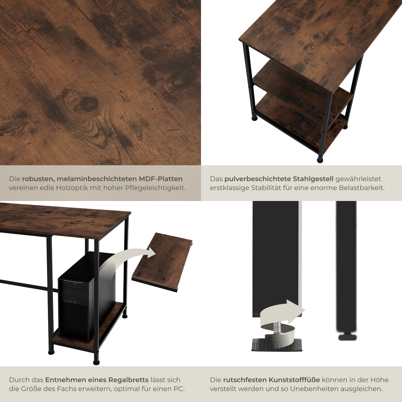 Schreibtisch 4 Regalebenen Bürotisch Arbeitstisch Computertisch Industrie-Design