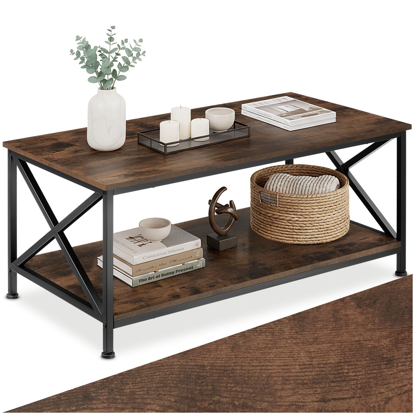 Mesa de centro Pittsburgh 100x55x45,5cm - Madeira industrial escura, rústica | tectake