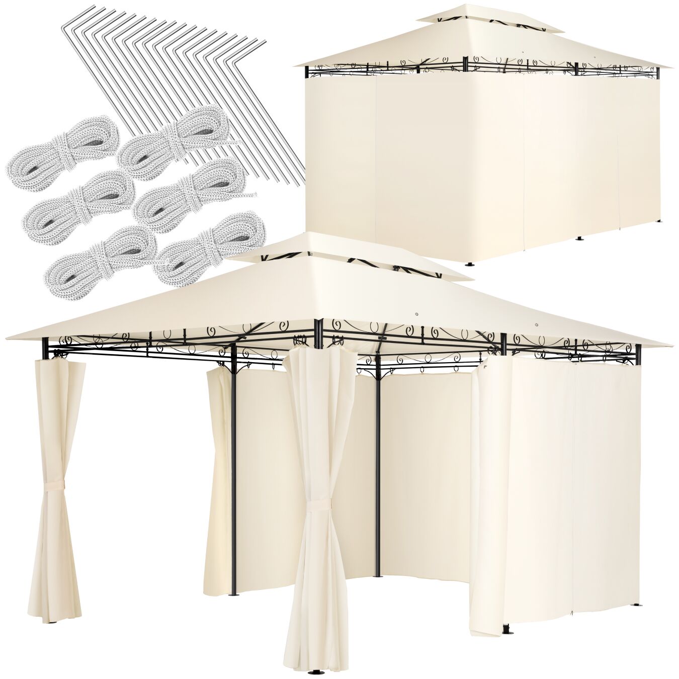 Luxus Garten Pavillon Emine 4x3m mit 6 Seitenteilen - creme
