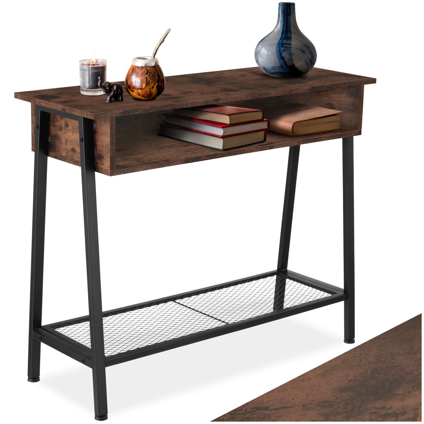 Consoletafel Tralee 100x35x80,5cm - Industrieel hout donker, rustiek