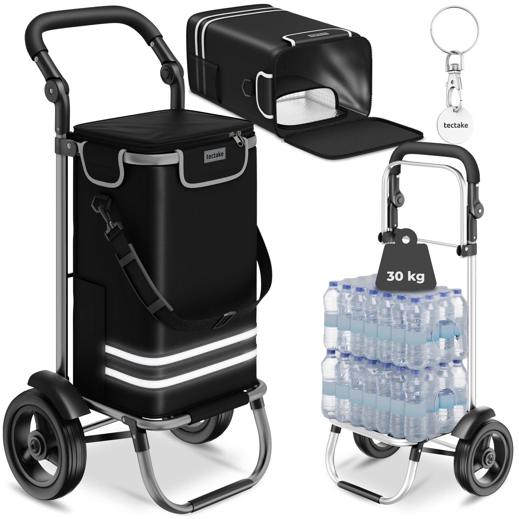 Boodschappentrolley Shopper, 3-in-1, opklapbaar, met koeltas - zwart | tectake