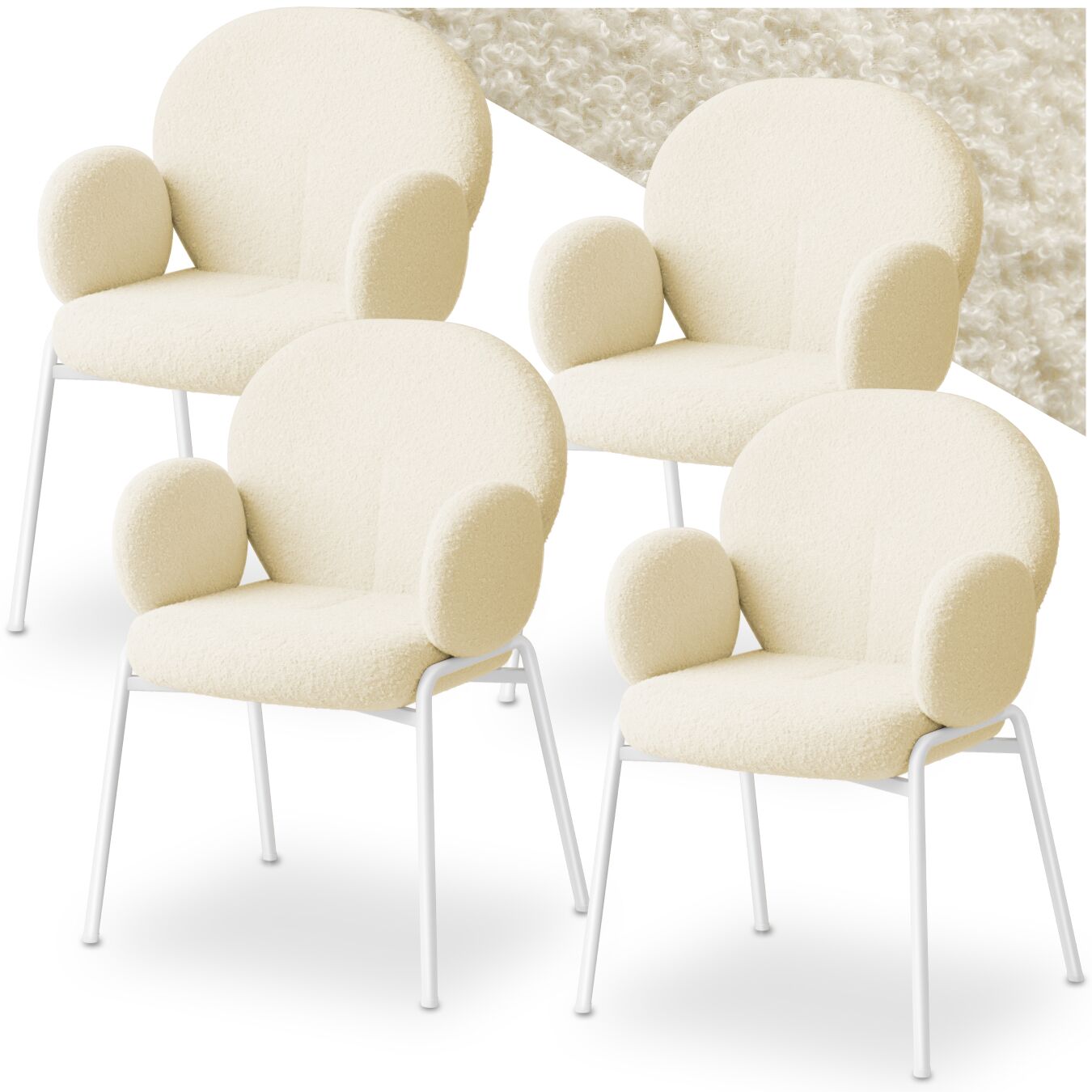 Stoel Scandi gestoffeerd, bouclé stof - crème, Set van 4 | tectake