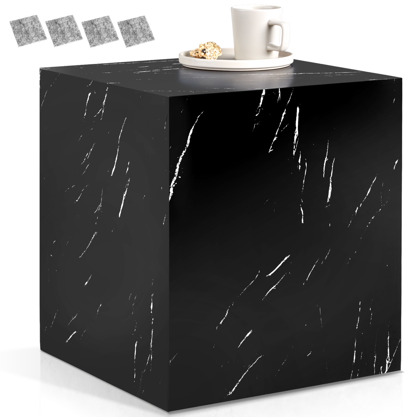 Salontafel Lasley, draagkracht 45 kg - Marmerlook zwart, 45 x 45 x 50 cm