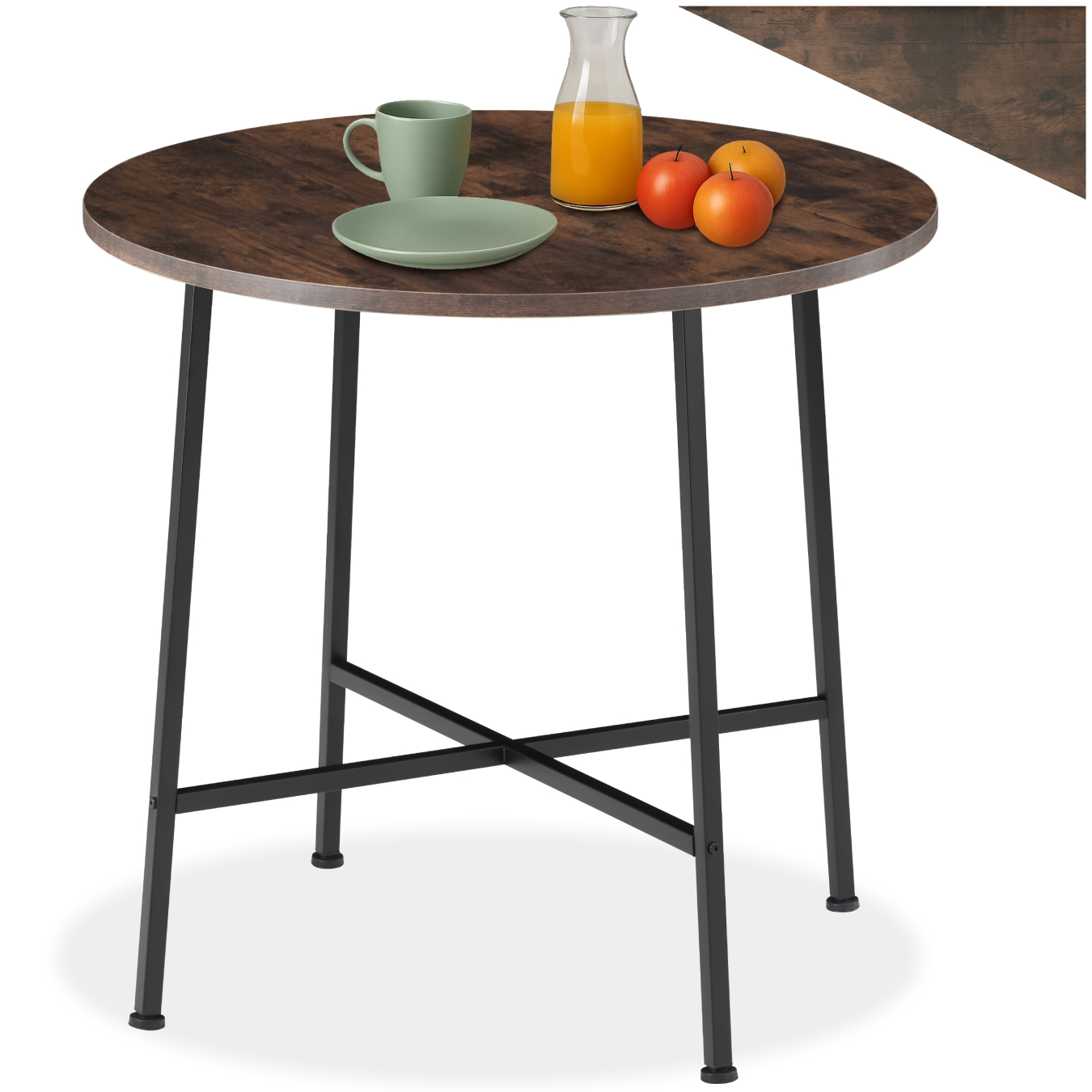 Table de salle à manger industrielle Ronde Ennis 80x76cm - Bois foncé industriel, rustique | tectake