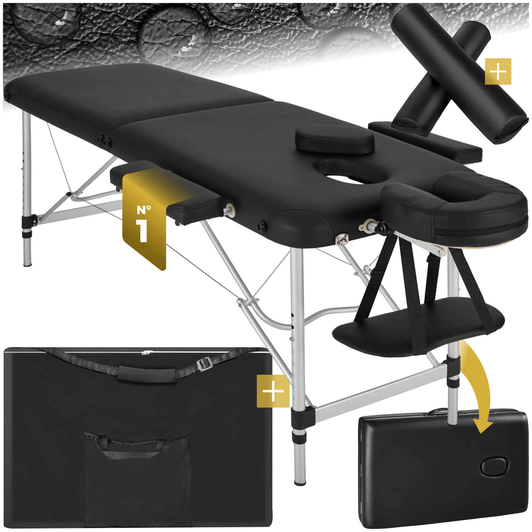 Table de massage 2 zones avec rouleaux de massage - noir | tectake