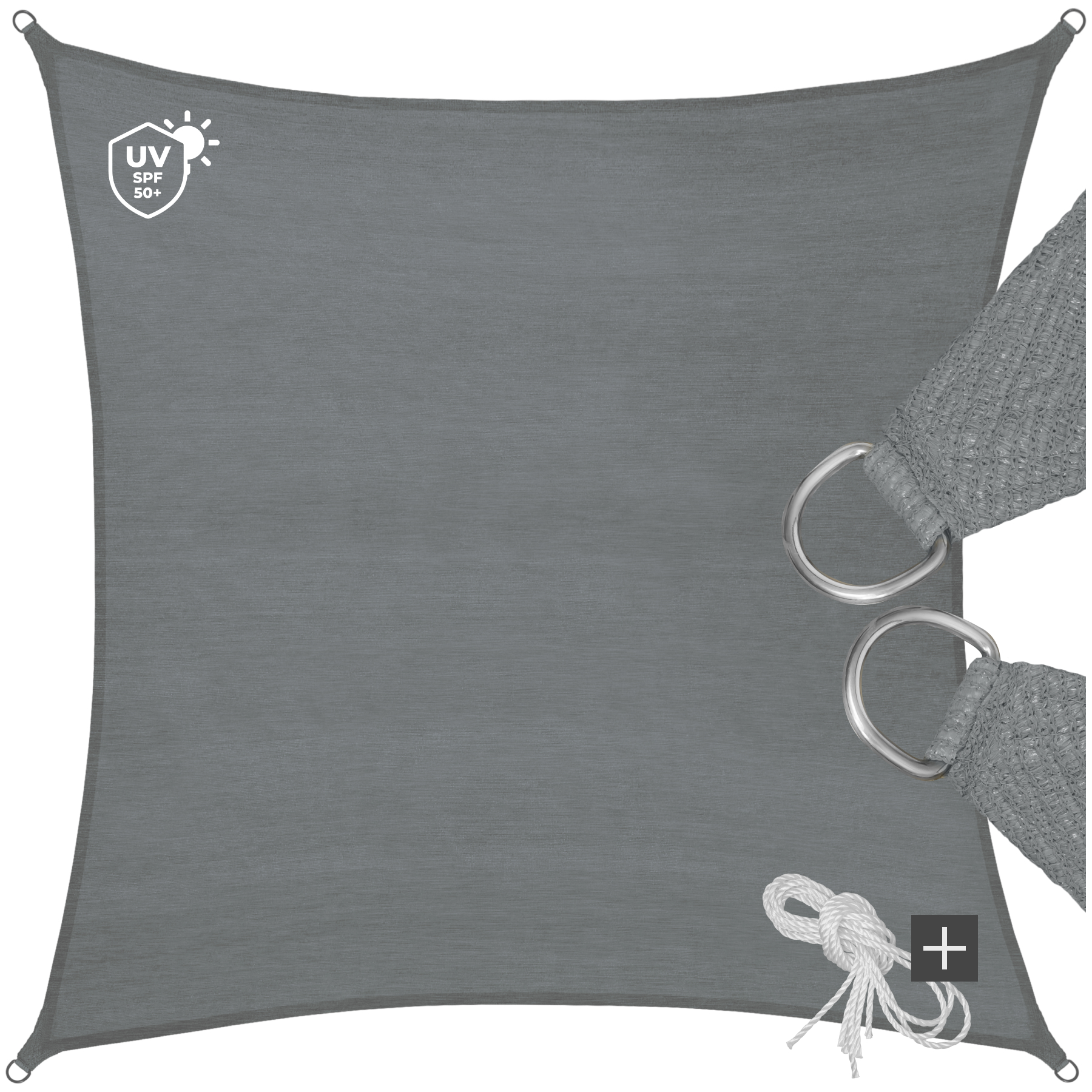 Shade Sail - rectangular with UV protection 50+, water-repellent, grey - 4 x 4 m