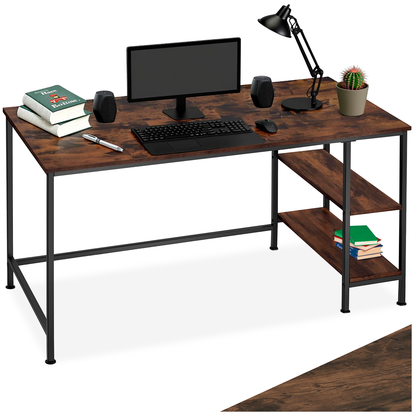 Bureau informatique DONEGAL 140x60x76,5cm - Bois foncé industriel, rustique