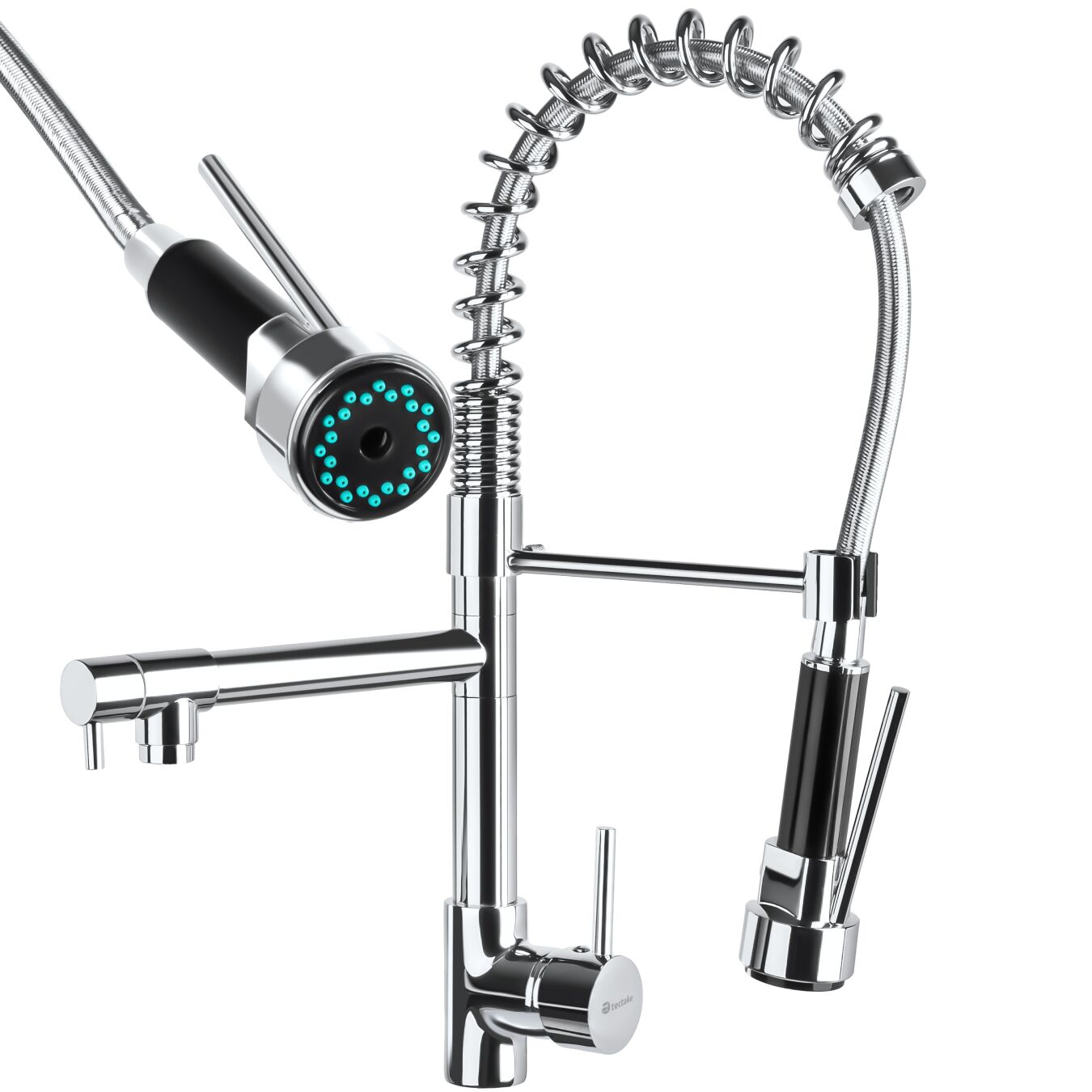 Kitchen Tap - with mixer tap and detachable spray nozzle - grey | tectake